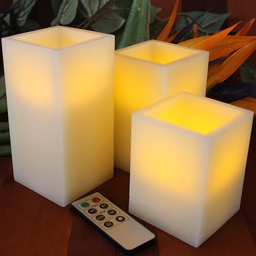 LED Lytes Amber Flameless Candles, 3 Ivory Wax with Multi