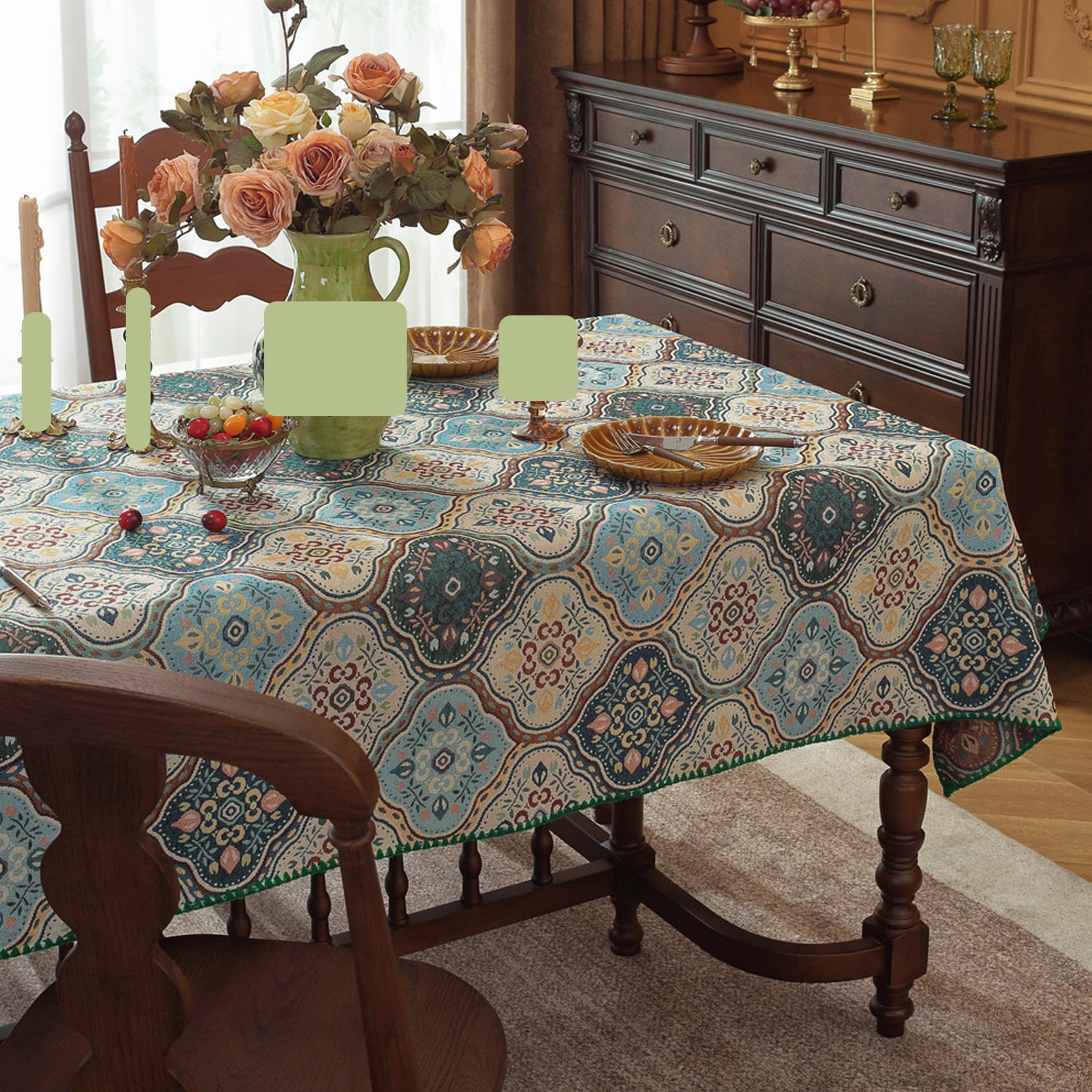 JUXDZISHW Floral Rectangle Tablecloth Farmhouse Vintage Flower Print Table Cloth
