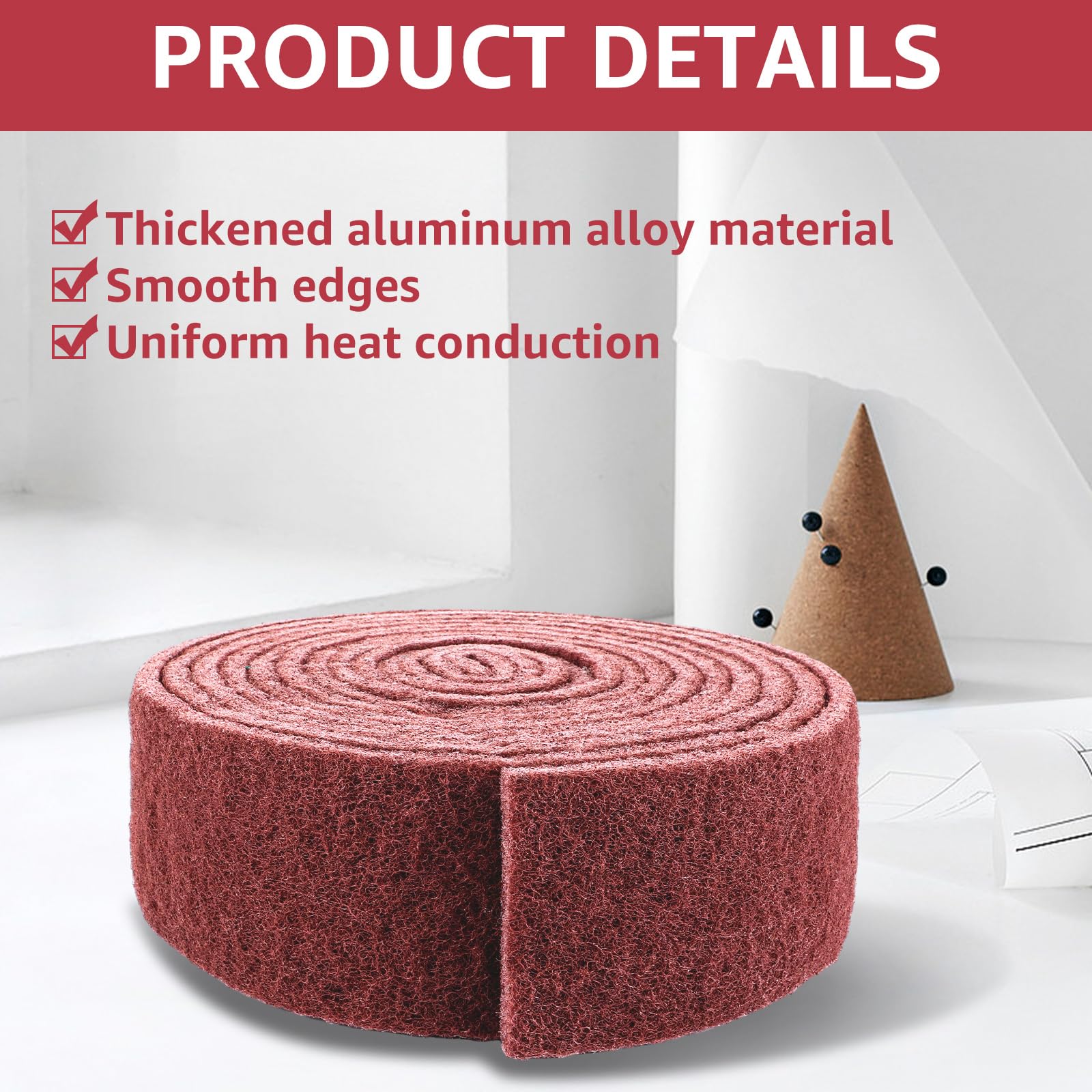 Tessuto non tessuto abrasivo in metallo, 5,7 m x 90 mm, grana 240, rotolo di tessuto non tessuto abrasivo, colore rosa, per legno, metallo, acciaio inossidabile, ecc