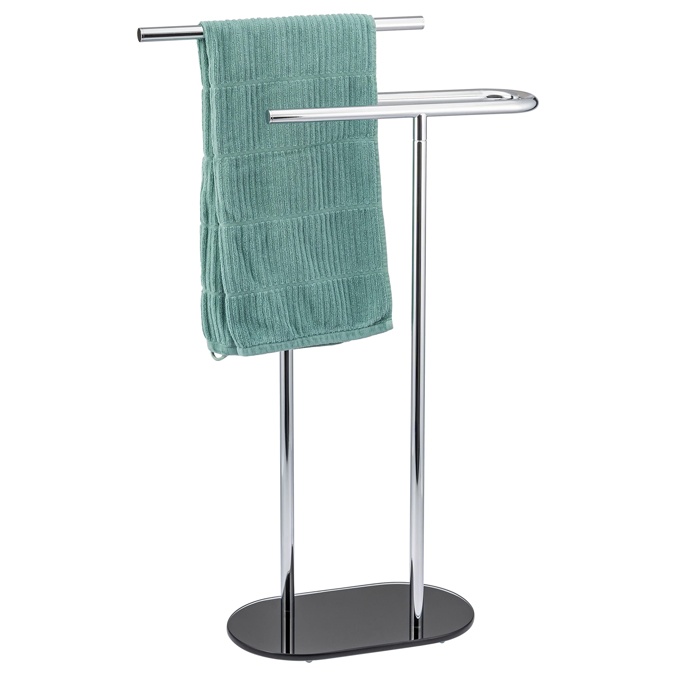 Bremermann Black Freestanding 2 Bar Glass Base Towel Rail Stand Towel Rack (Black)