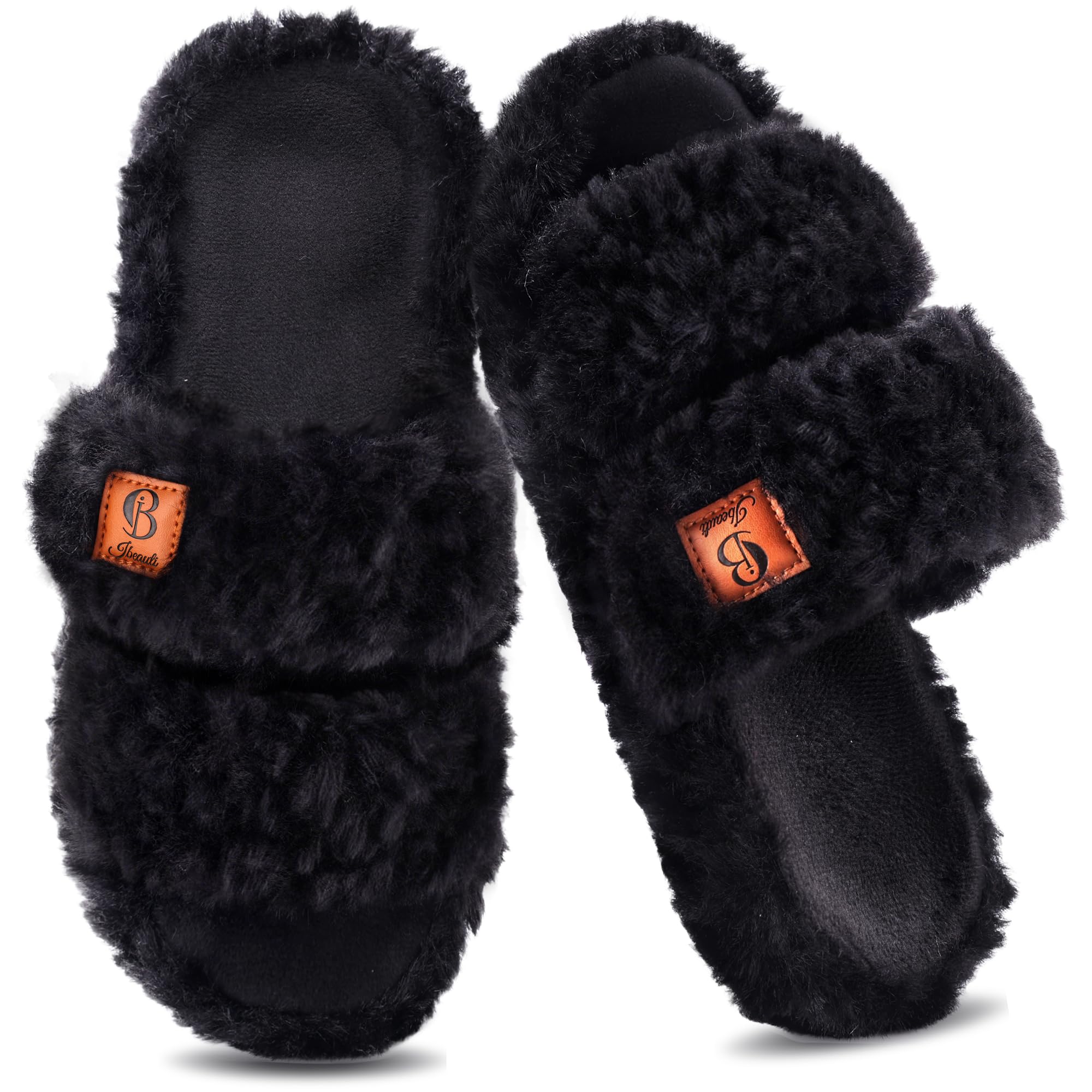 Ibeauti House Slippers for Women Indoor Fuzzy Memory Foam Slippers Adjutable Open Toe Slides Cozy House Shoes Gift