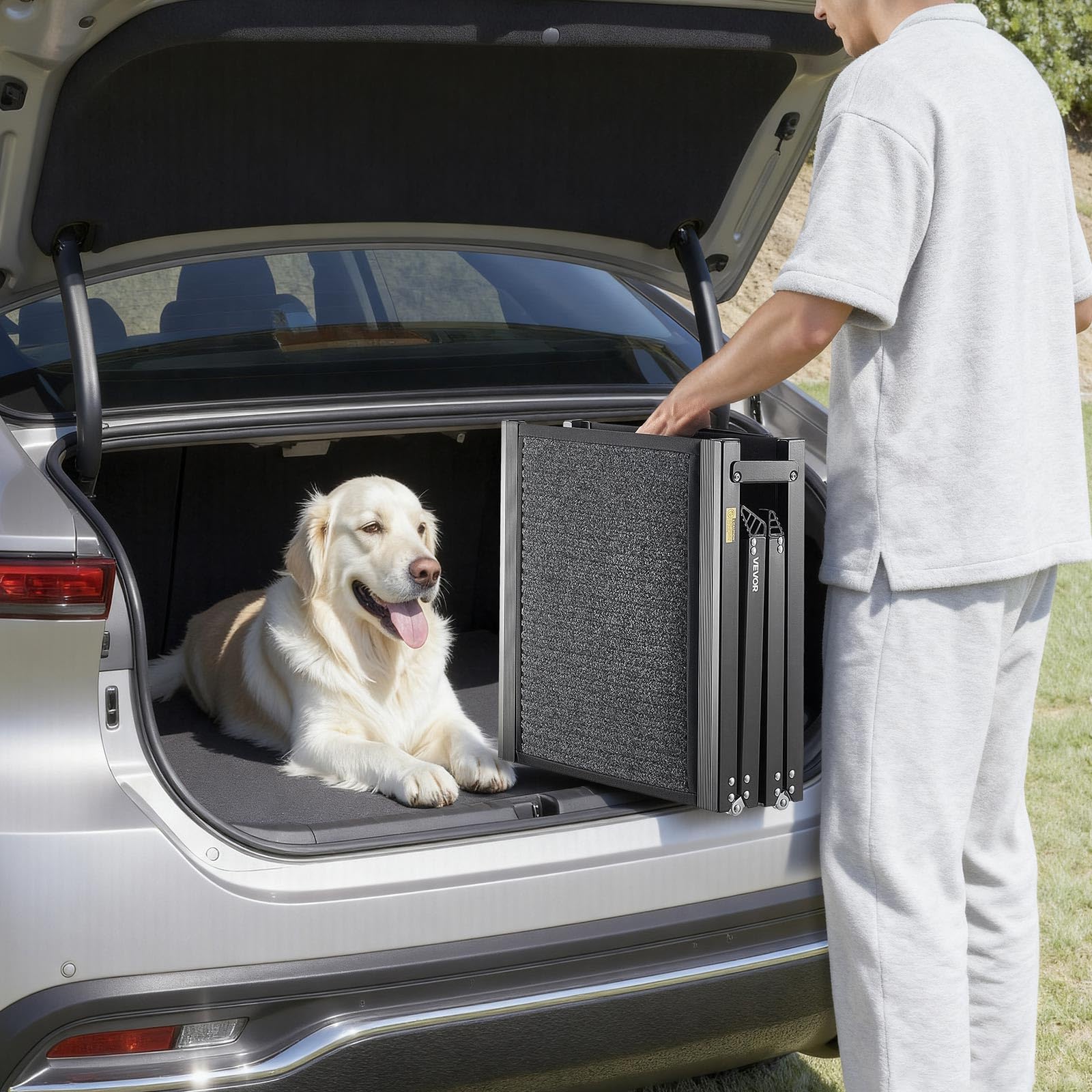 VEVOR Rampa Plegable para Perros para Coches, 180 x 43,2 cm, para Perros Medianos y Grandes de hasta 113 kg, con Superficie de Fieltro Antideslizante, Portátil para Exteriores, SUV y Camiones