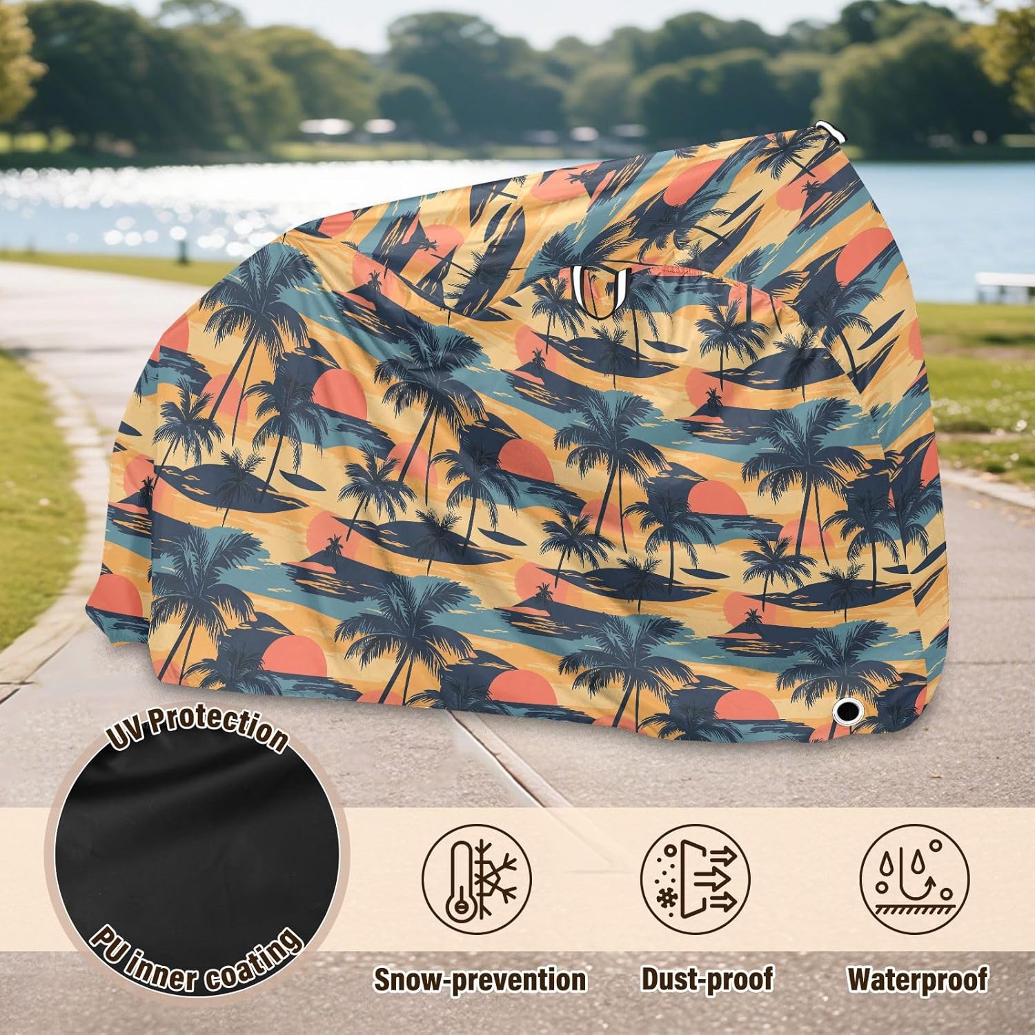 ALAZA Sunset Palm Bike Cover Waterproof Outdoor Ebike Bicycle Covers Tarp Protection for 1/2 Bikes, Sun UV Dust Wind Proof