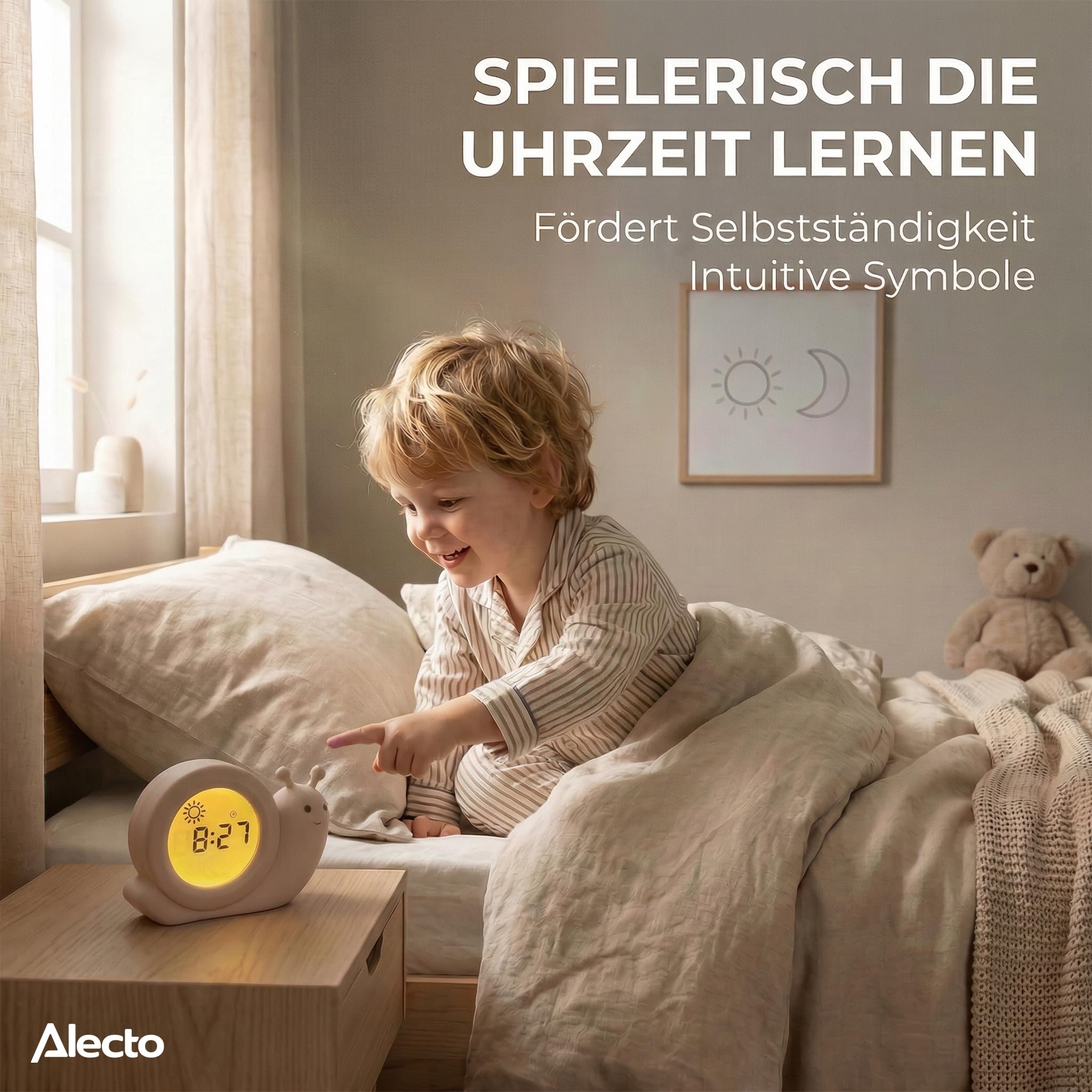 Alecto BC110BE Kinderwecker Schlaftrainer mit Nachtlicht Taupe