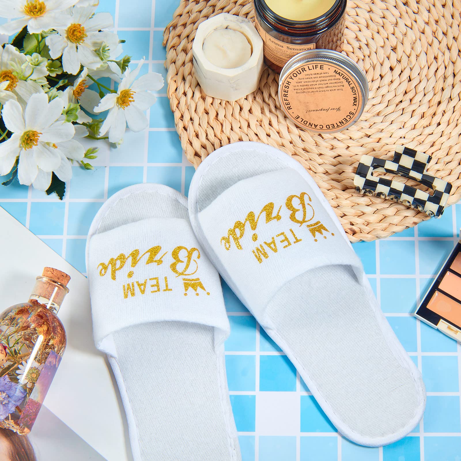SATINIOR 12 Paia Team Bride Pantofole Aperte Usa e Getta da Spa per Sposa e Damigella d'Onore Ciabatte per il Matrimonio Festa di Addio al Nubilato