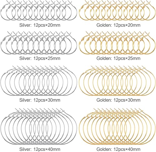 Miniatura 5 de PAGOW 96 aretes de aro, de aleación hipoalergénica, redondos, para hacer joyas, aretes de cuentas abiertas, accesorios de arte para manualidades
