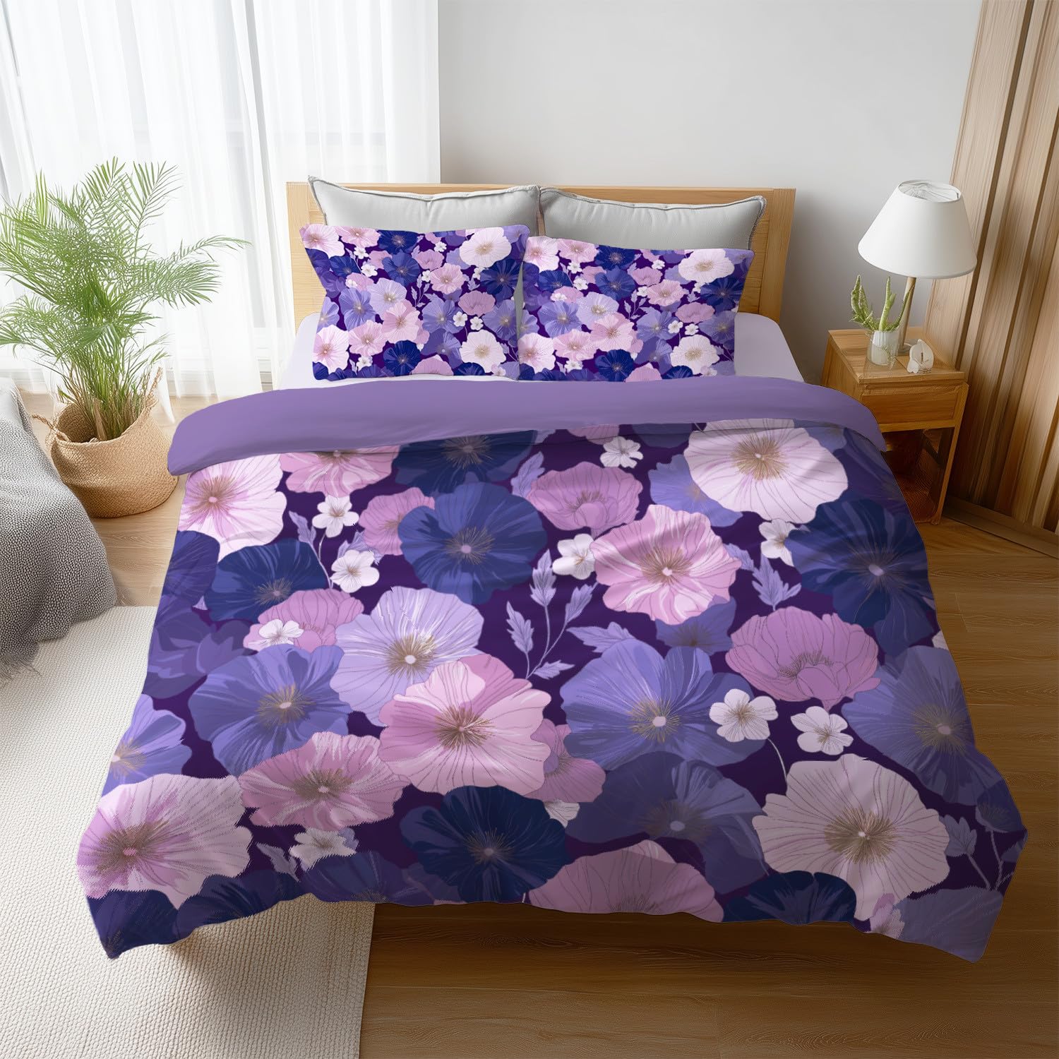 Generisch Königsviolett Bettwäsche Handgezeichnet Bettbezug-Set 200 x 200 cm + 2 * 80 x 80 cm Kissenbezüge Kissenbezug, Hochwertiges Microfaser Wendebettwäsche mit Reißveschluss