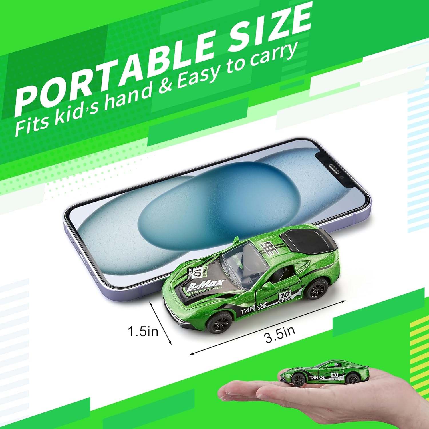 KIDAMI Racing Pull Back Cars for Kids, Die Cast Metal Toy Cars with Door Openable, Mini Sports Car Vehicles Pack Playset for Boys Girls Toddlers