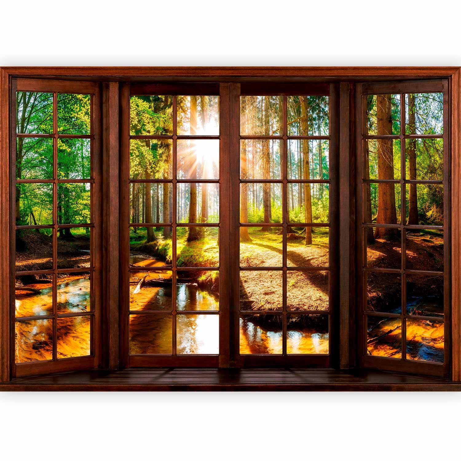 murando - Fototapete selbstklebend Fenster Wald, 294x210 cm, Schlafzimmer