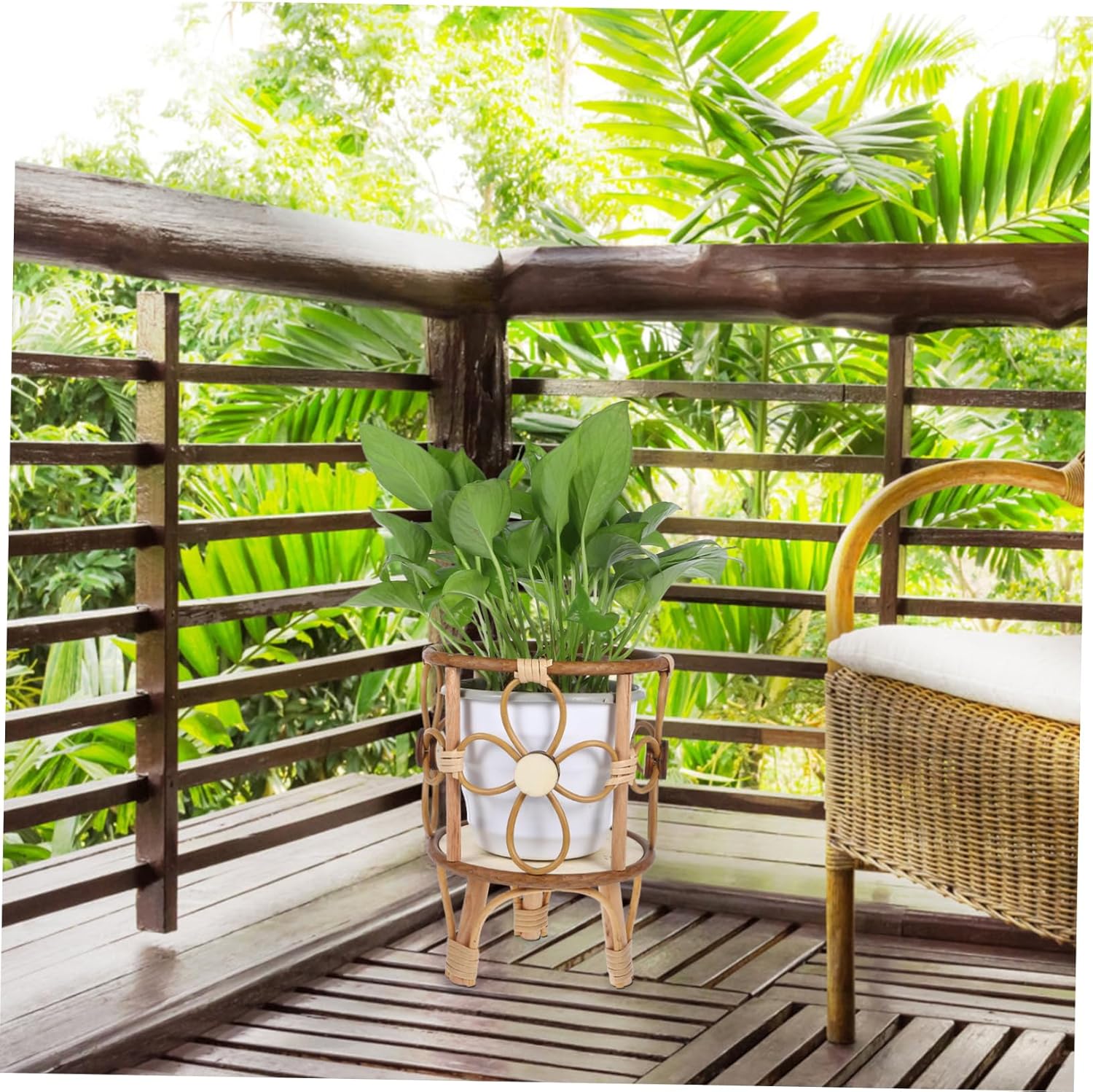 Cabilock Handwoven Rattan Plant Stand European Decorative Plant Shelf for Indoor Use Compact Support for Potted Plants Elevate Home Office Garden Decor Heavy Duty Design