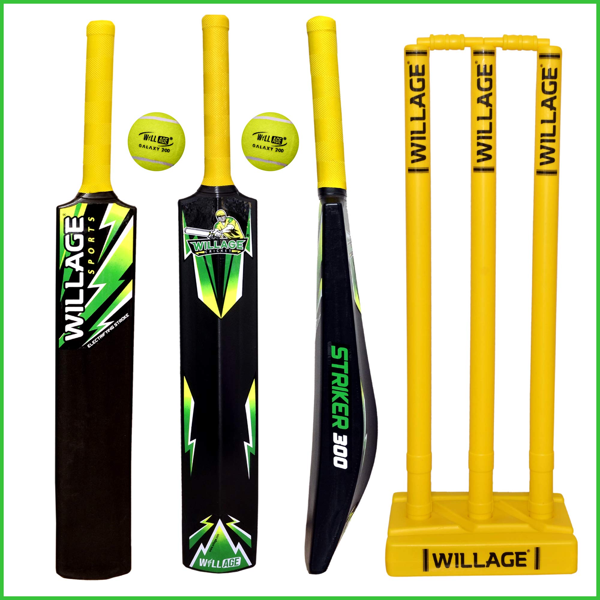 WILLAGEPlastic bat, Plastic bat Full Size, Plastic bat for Tennis Ball, Plastic Cricket Bat, Cricket Set (Plastic bat + Wicket + 2 Balls)