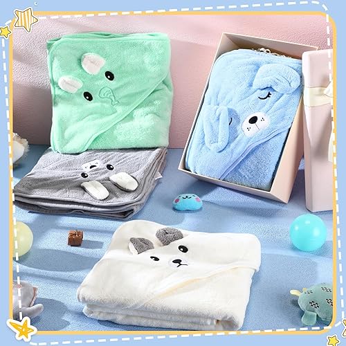 Miniatura 5 de Preboun 4 toallas de baño para bebé de 31.5 x 31.5 pulgadas, toalla de forro polar coral con capucha para bebé, toallas de bebé suaves y absorbentes