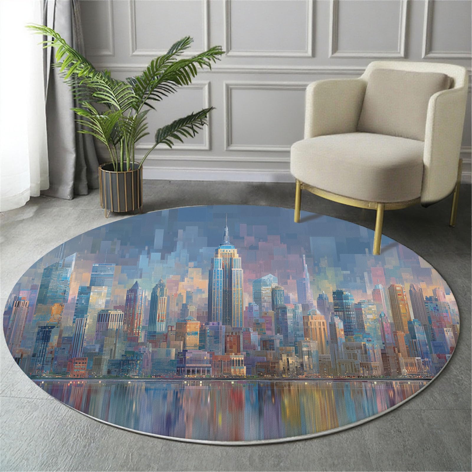Tapis rond style abstrait 120cm moquette douce bureau cuisine