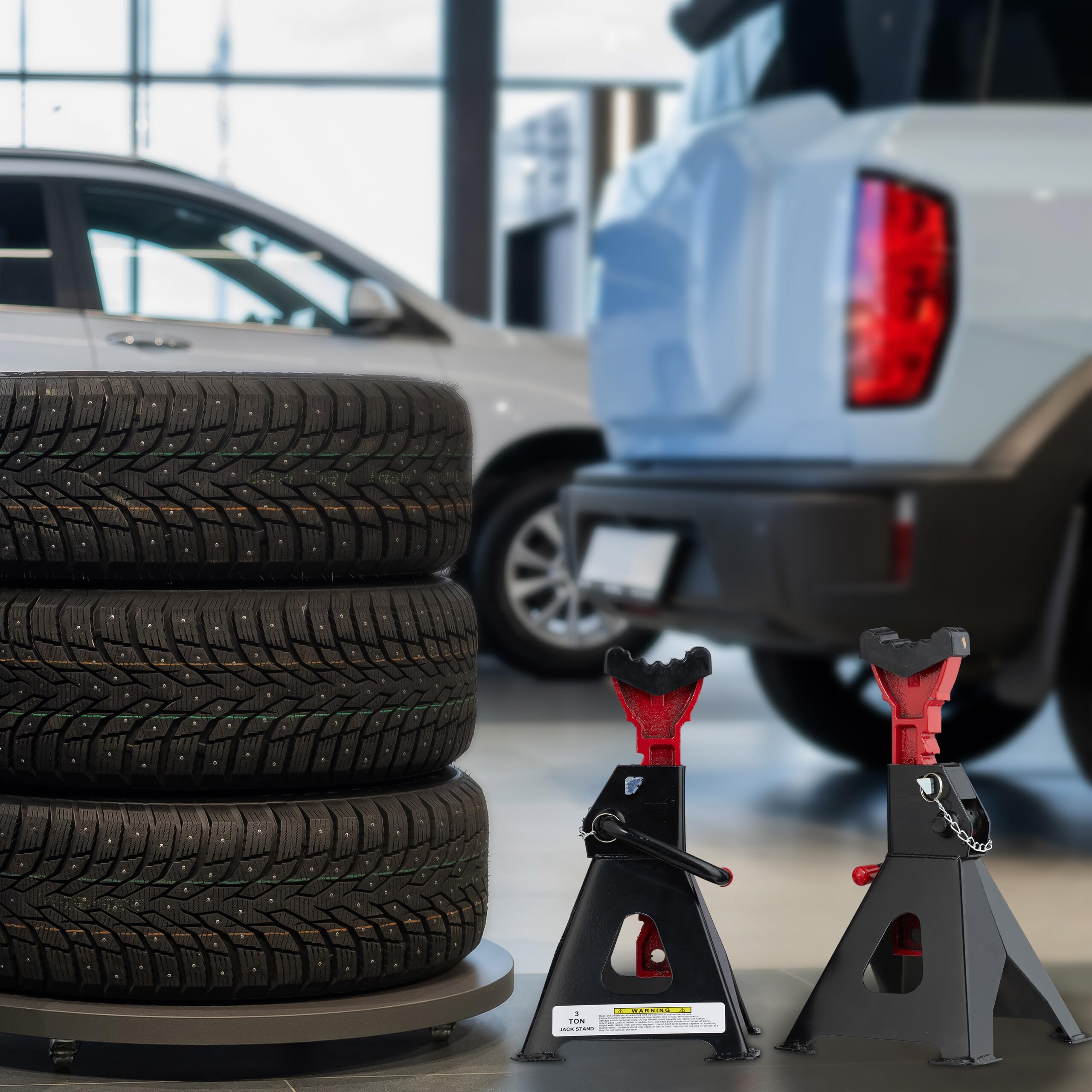 Relaxdays Cavalletti Auto 3t, 29-42 cm, Coppia da 2 Crick Alza Automobile, Camper, Cric Sollevatore Officina, Nero Rosso