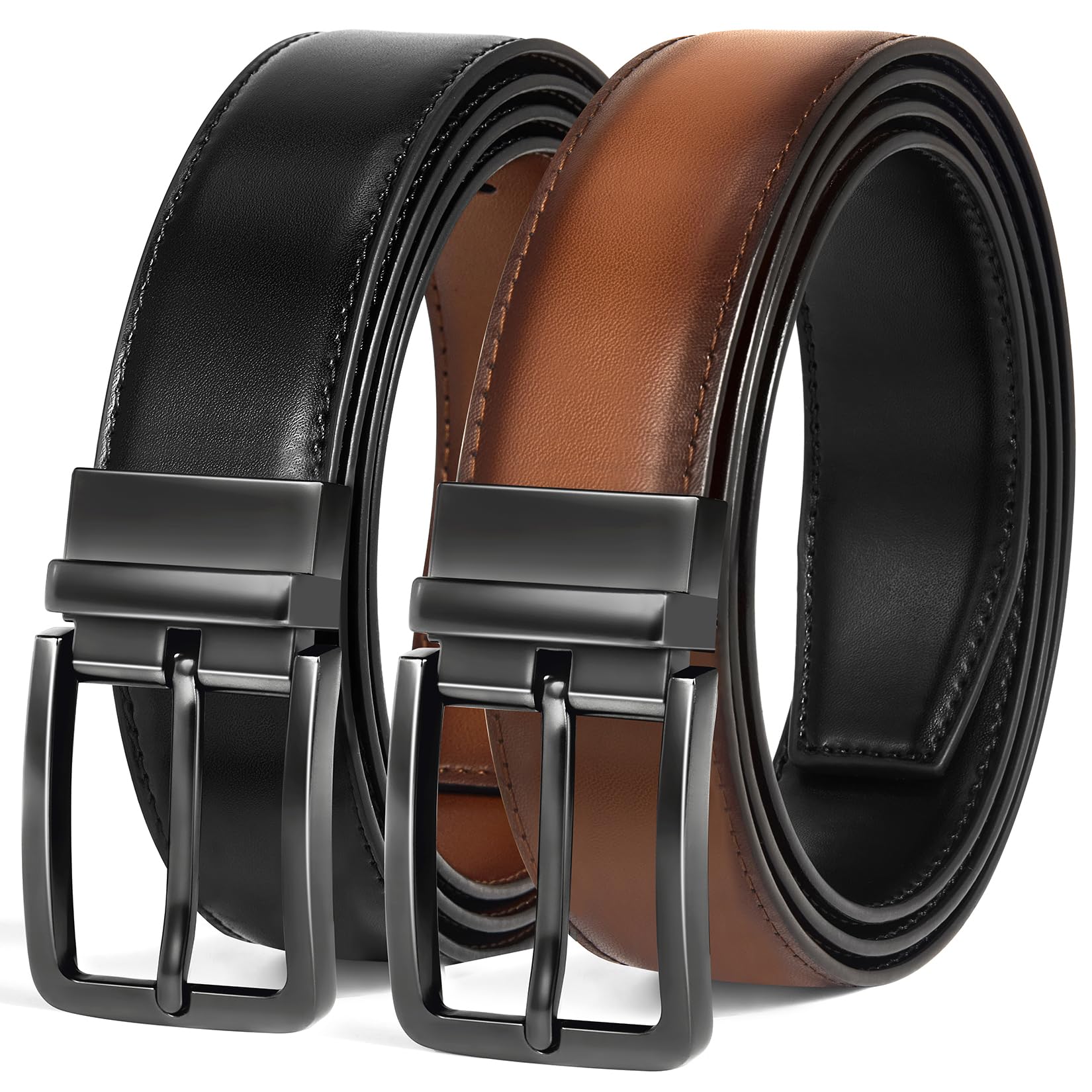 Men's Reversible Belt 1 Piece - 1 3/8" Leather Dress Belt