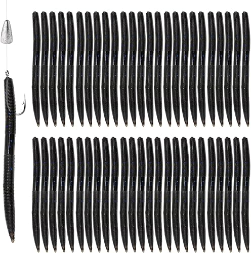 Miniatura 1 de Lfemro 50 piezas de señuelos de pesca de gusano, Swimbaits de plástico suave, señuelos de pesca para agua salada, pesca de agua dulce, kit de cebos