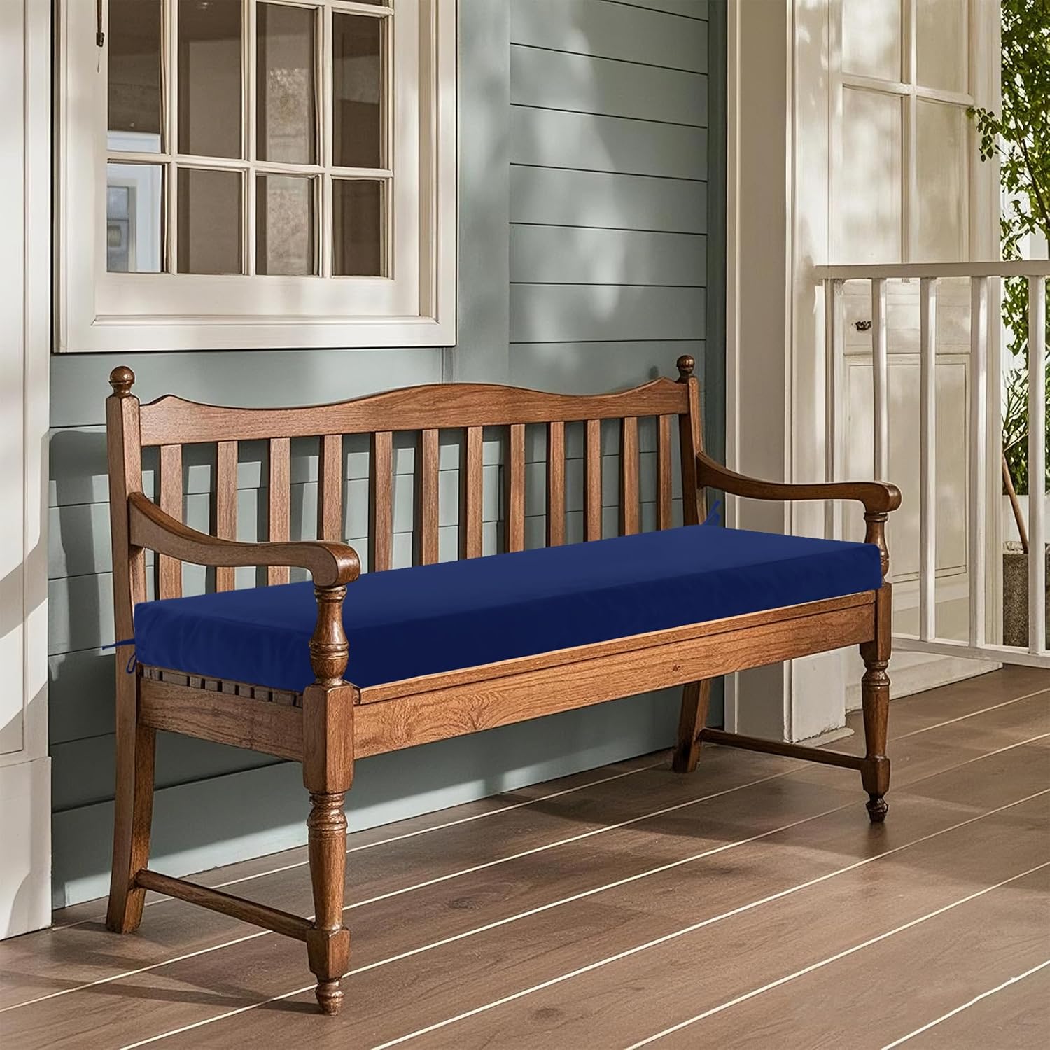 Outdoor Bench Cushion Waterproof 48"x18" – Fade-Resistant Patio Furniture Cushion with Ties for Porch Swing, Loveseat, or Indoor Bench Replacement, Navy Blue