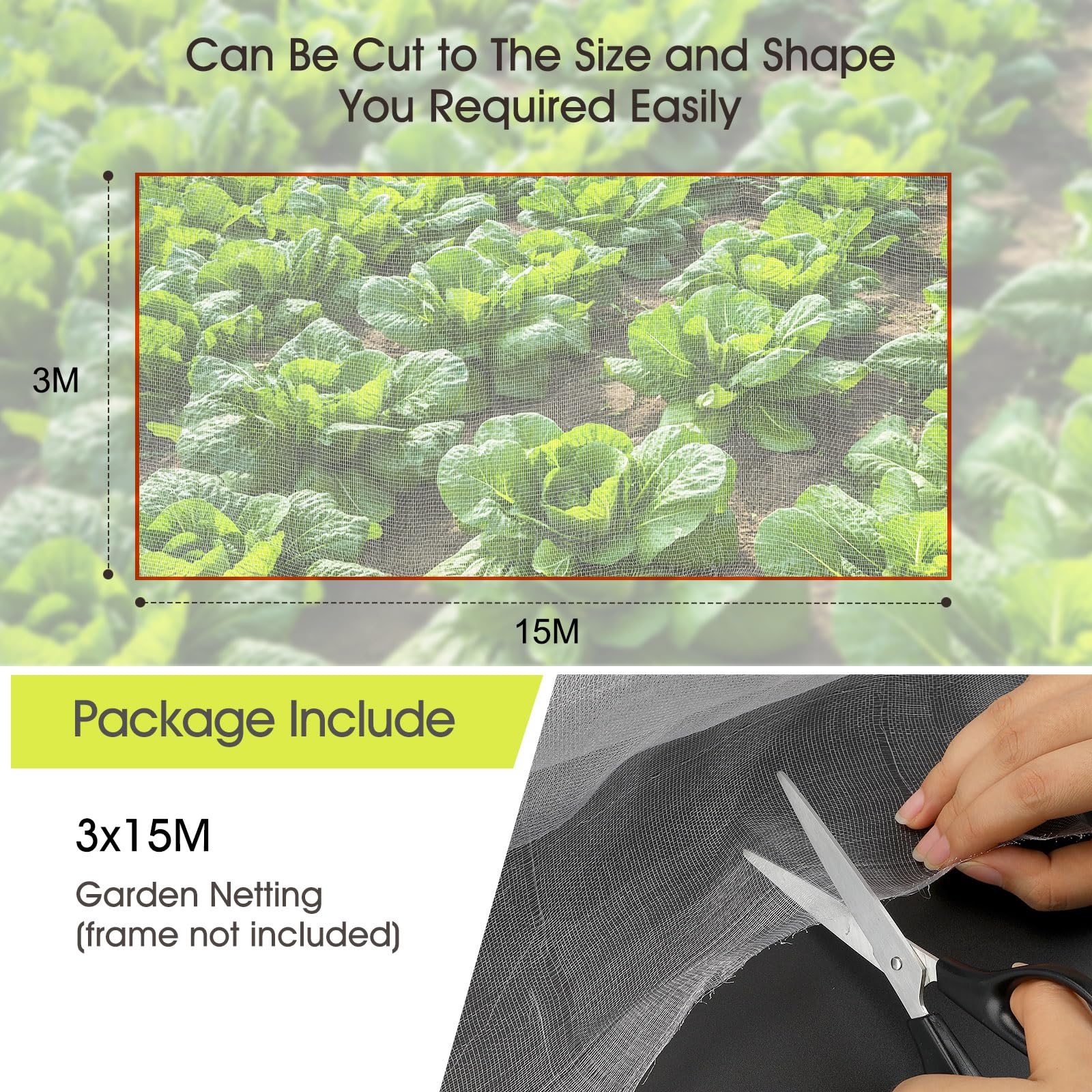 RIFNY Filet de jardin, 3 x 15 m, filet de jardin en maille fine pour extérieur, terrasse, parterre surélevé, protection des plantes, arbres fruitiers, tomates, parasites, cigales (1 pièce, blanc)