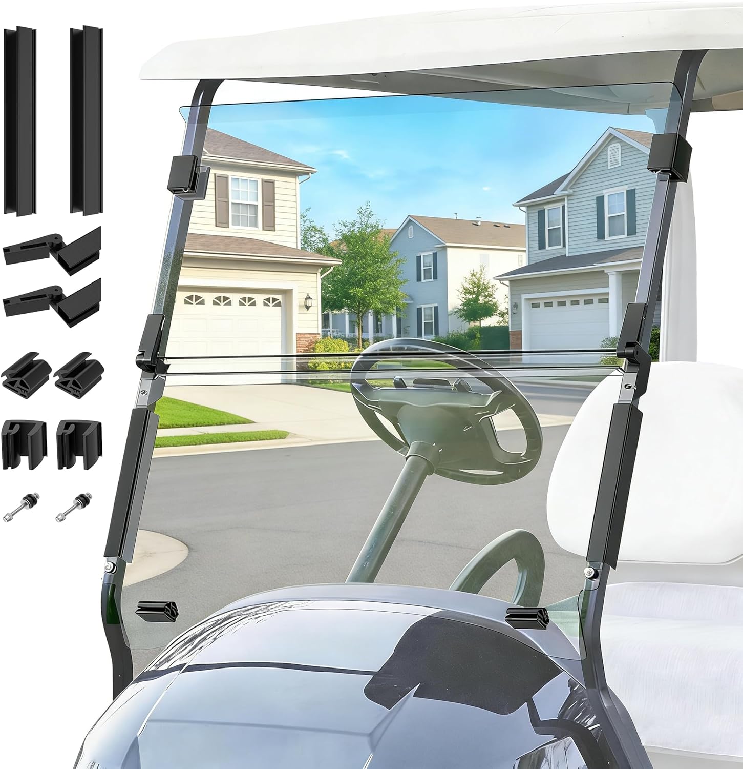 DRIVE UP Club Car Windshield, Golf Cart Windshield Compatible with Club Car 2004-Up Precedent, Onward, Tempo Golf Carts, Foldable Windshield Impact Resistant and UV Protection, Clear/Tintd