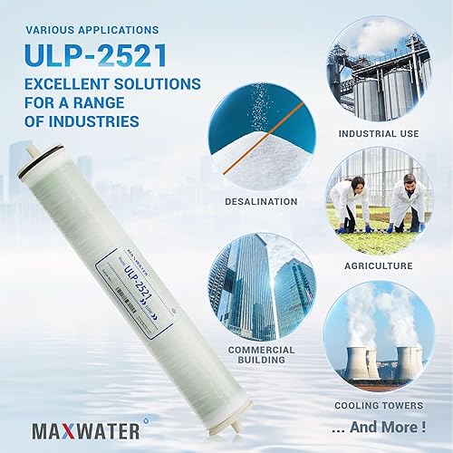 Miniatura 2 de Max Water Elemento de membrana RO ULP-2521 de 25 x 21 pulgadas, presión ultra baja, 400 GPD para ósmosis inversa comercial, agrícola y de toda la