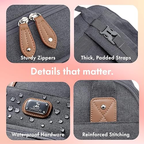 Dikaslon Baby Changing Bag Backpack, Large Baby Bag for Mum and Dad with 19 Pockets, Spacious Nappy Changing Bags with Mat, Pacifier Holder, Stroller Straps, Durable Polysteer (Dark Grey) - 5