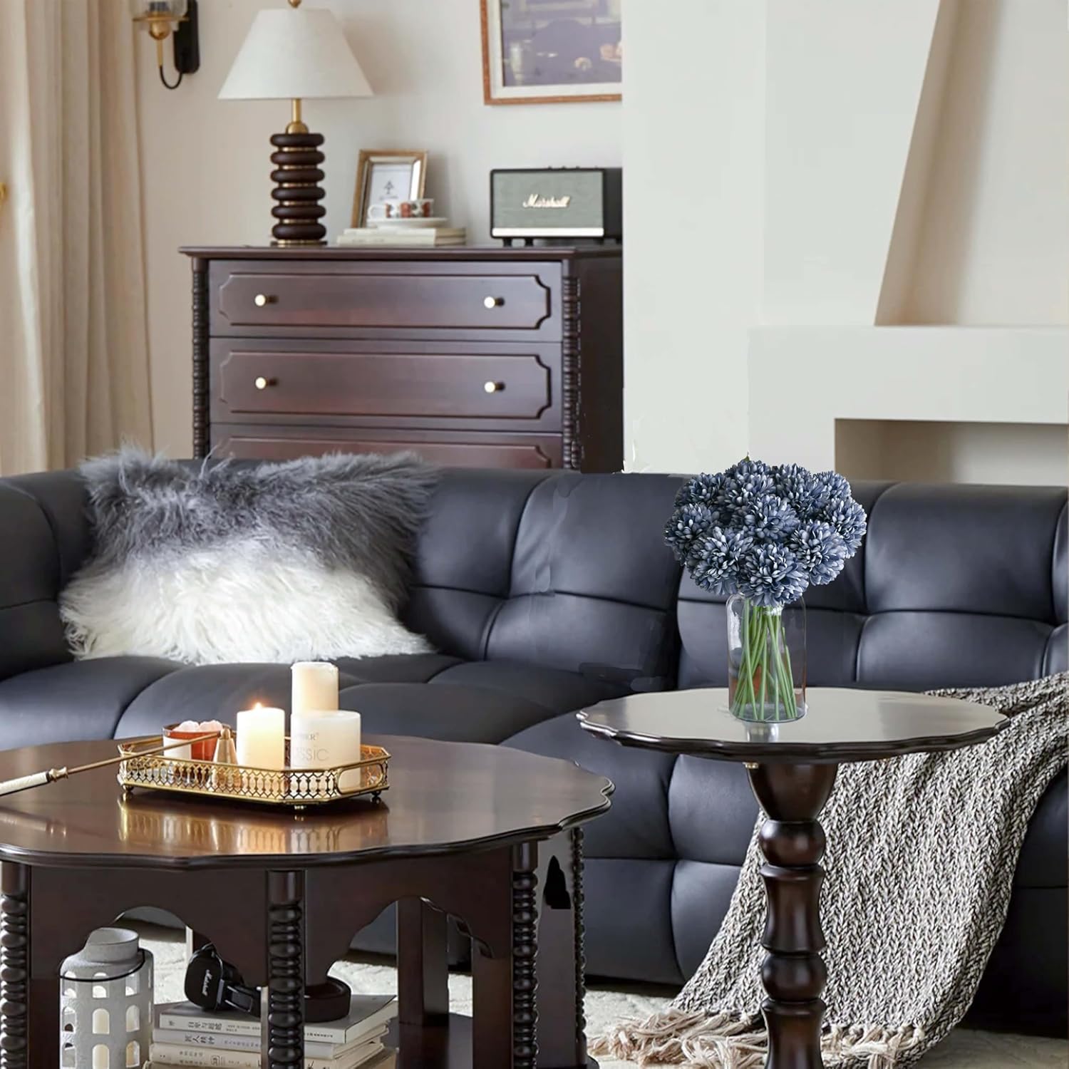 Mandy's Dusty Blue Artificial Ball Chrysanthemum 12 Stems Faux Flowers with Bendable Stems for Valentine's Day and Easter Decorations DIY Wedding Centerpiece Fall Decor Home Arrangements - Image 7