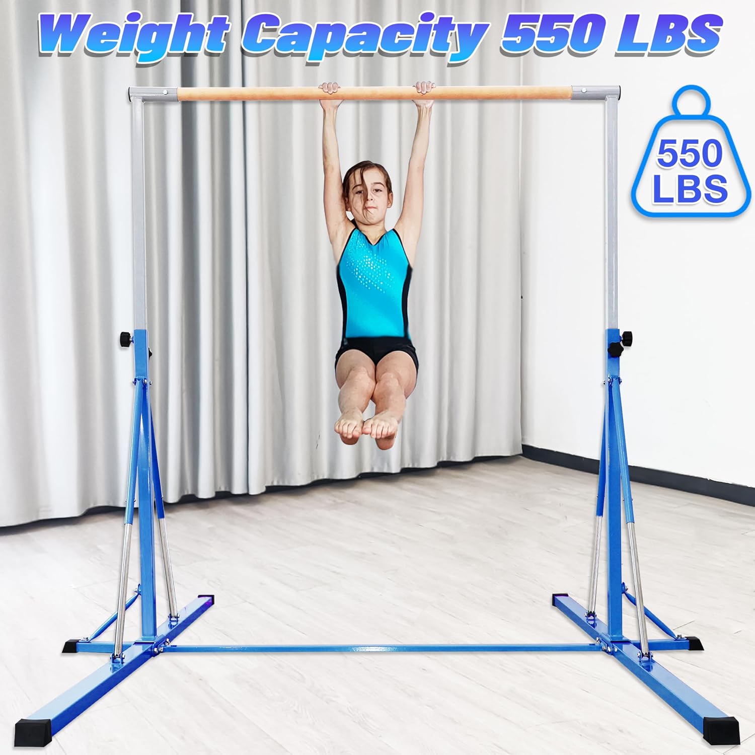 Foldable Gymnastics bar, Gymnastic Bar for Kids Ages 3-20,Gymnastic Kip Bar, 5.3FT/ 8FT Base Length,Adjutable from 35.4" to 59"/45" to 71",Kids Grils Home Gym Floor Equipment 8 Foldable Gymnastics bar, Gymnastic Bar for Kids Ages 3-20,Gymnastic Kip Bar, 5.3FT/ 8FT Base Length,Adjutable from 35.4" to 59"/45" to 71",Kids Grils Home Gym Floor Equipment - Image 6