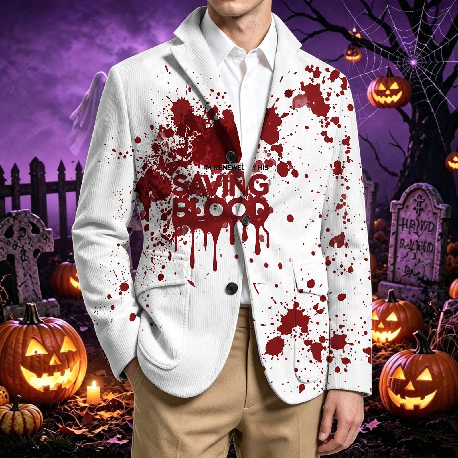 Giacca da uomo con colletto a risvolto, maniche lunghe, ideale per feste di Halloween, matrimoni, abbigliamento esterno con design in tessuto a coste, abbottonatura, taglio sciancrato, per uomo