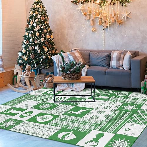 Miniatura 2 de CAREMEE Alfombra de interior de Navidad con texto en inglés Merry Christmas, antideslizante, festiva, decoración de vacaciones, alfombra de Navidad