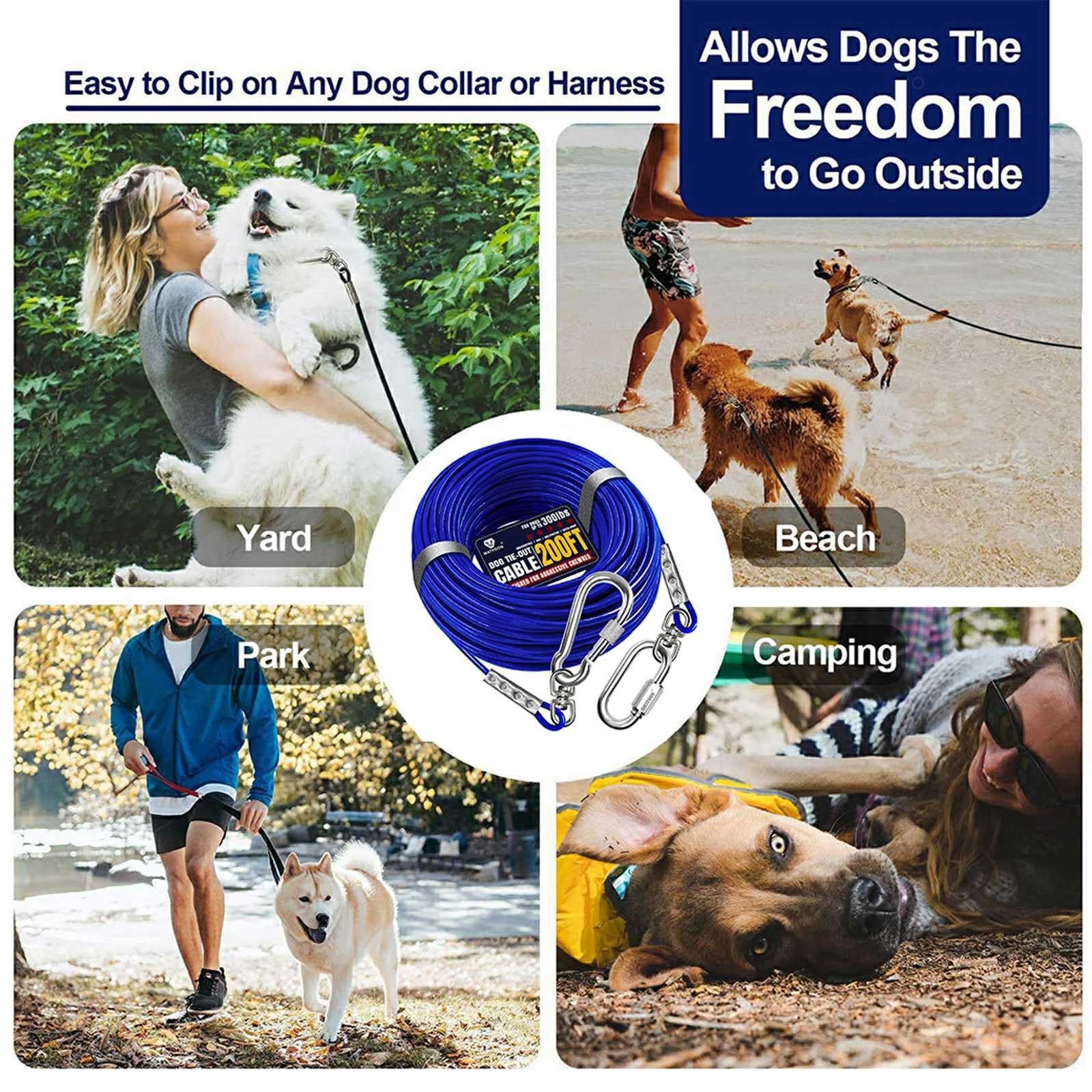 Retractable Dog Tie Out Tie Out Cable For Dogs Up To 300lbs,100ft Extra  Strong 1000lbs Break Strength Tie-Out Tether Trolley Training Lead,Dog Run  Cable For Yard Longe Pour Chien