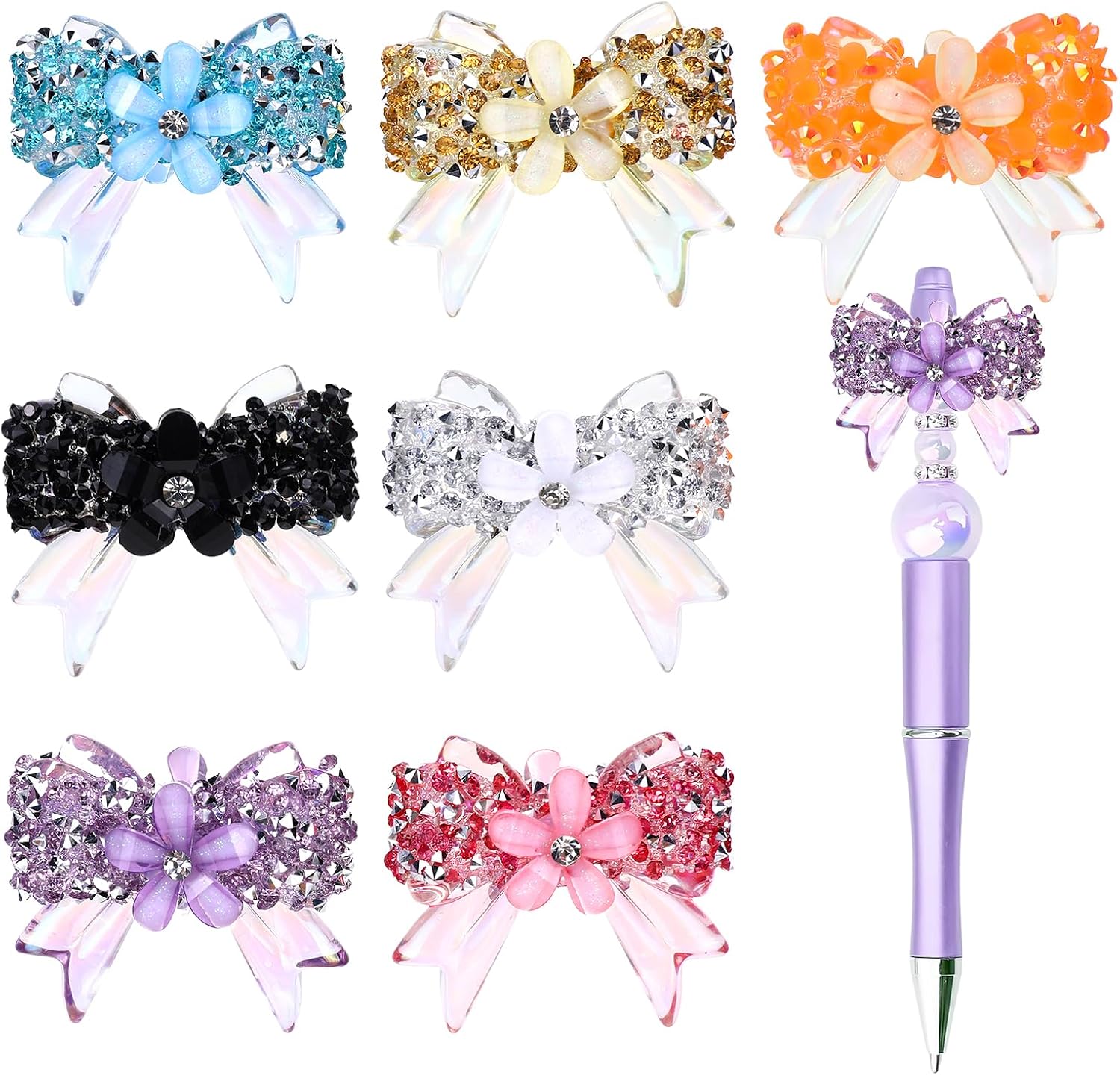 15 Pack Multi-Color Rhinestone Bow Beads for Pens, Fancy Colorful Butterfly
