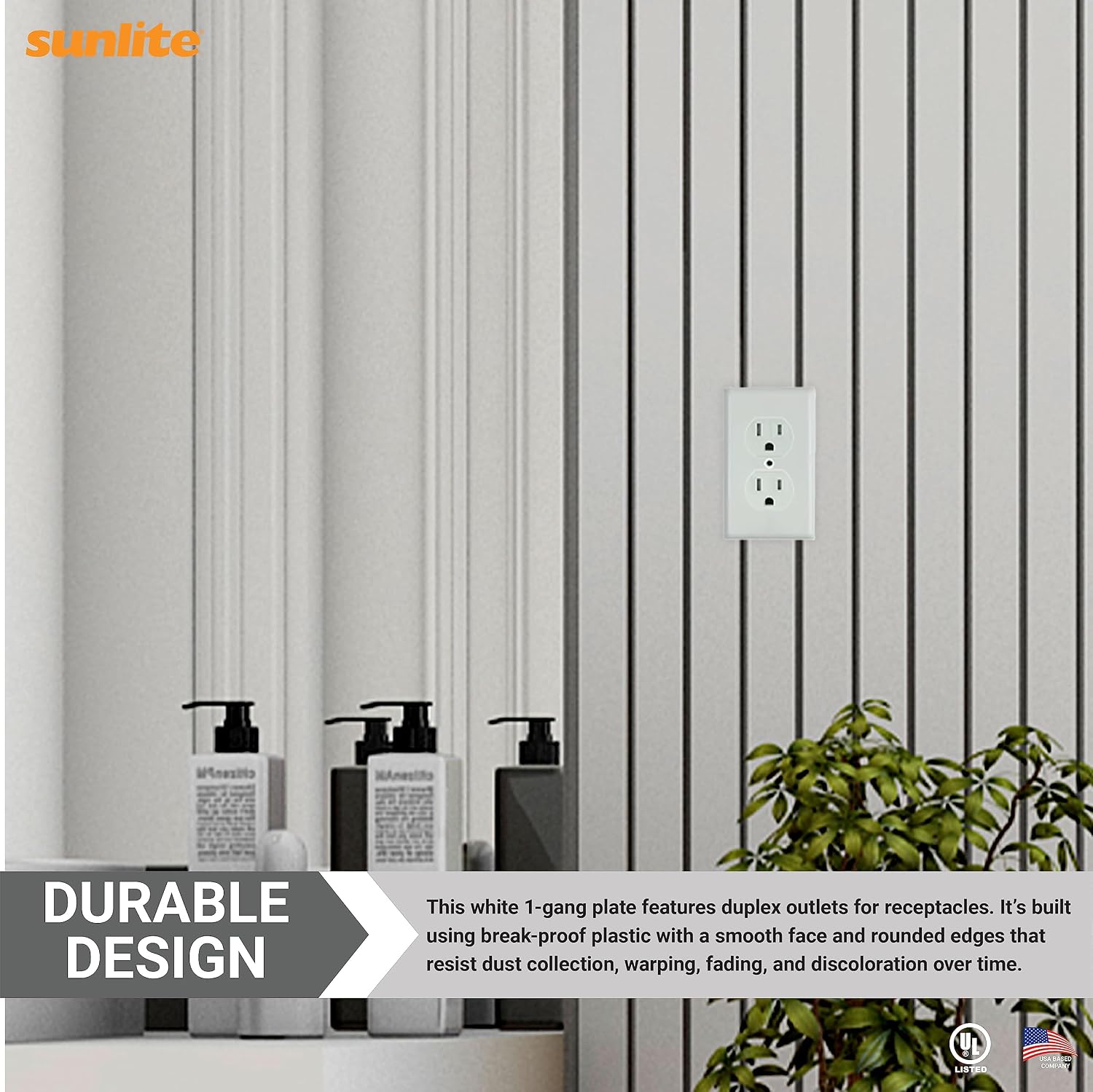 Sunlite 40893 Duplex Single Gang switch Cover Plate, White, Plastic, 12-Pack, UL Listed