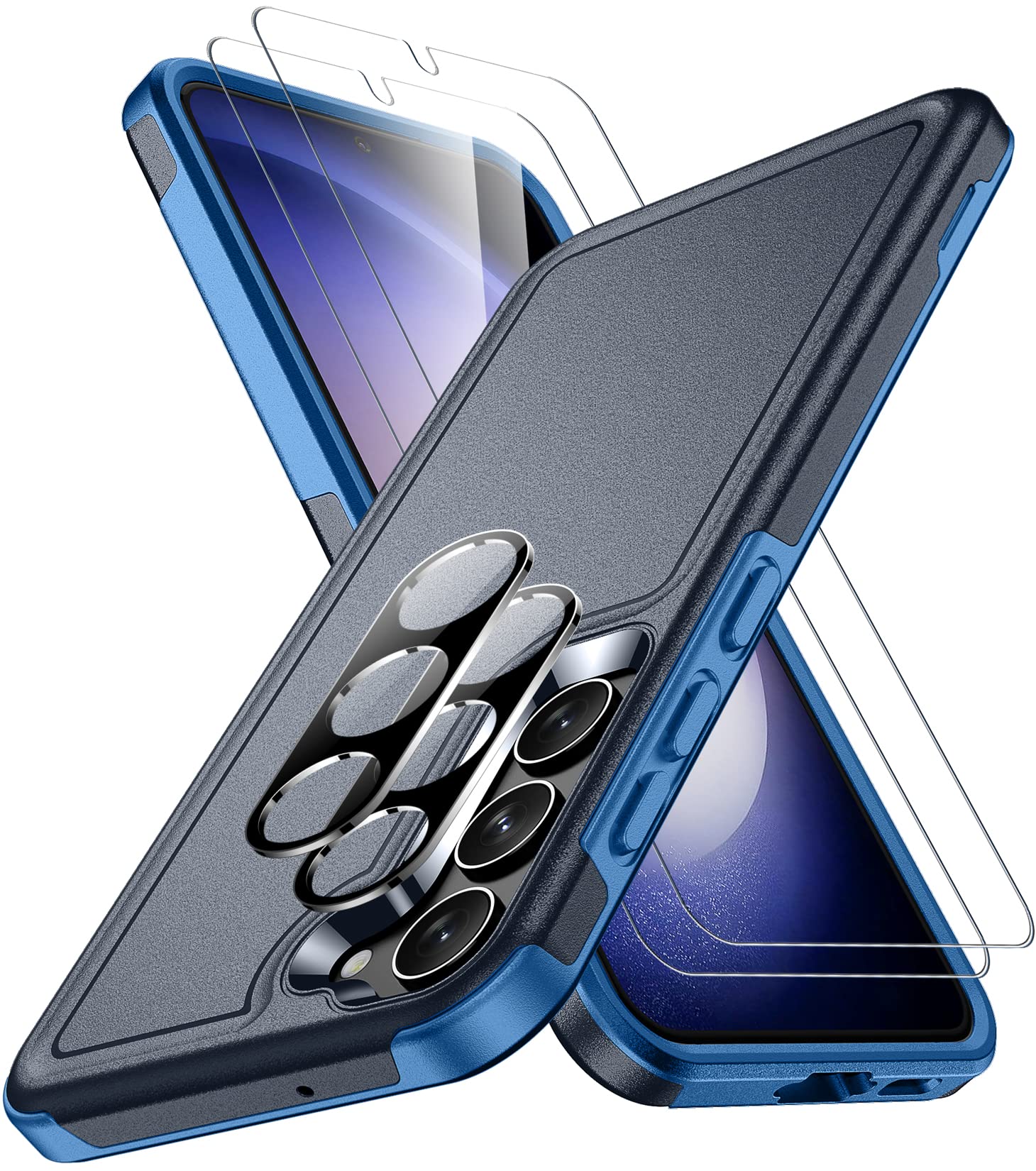SPIDERCASE Designed for Samsung Galaxy S23 Case, [10 FT Military Grade Drop Protection], 2 Pack [Tempered Glass Screen Protector+Camera Lens Protector] Heavy Duty Shockproof Case, Dark Blue