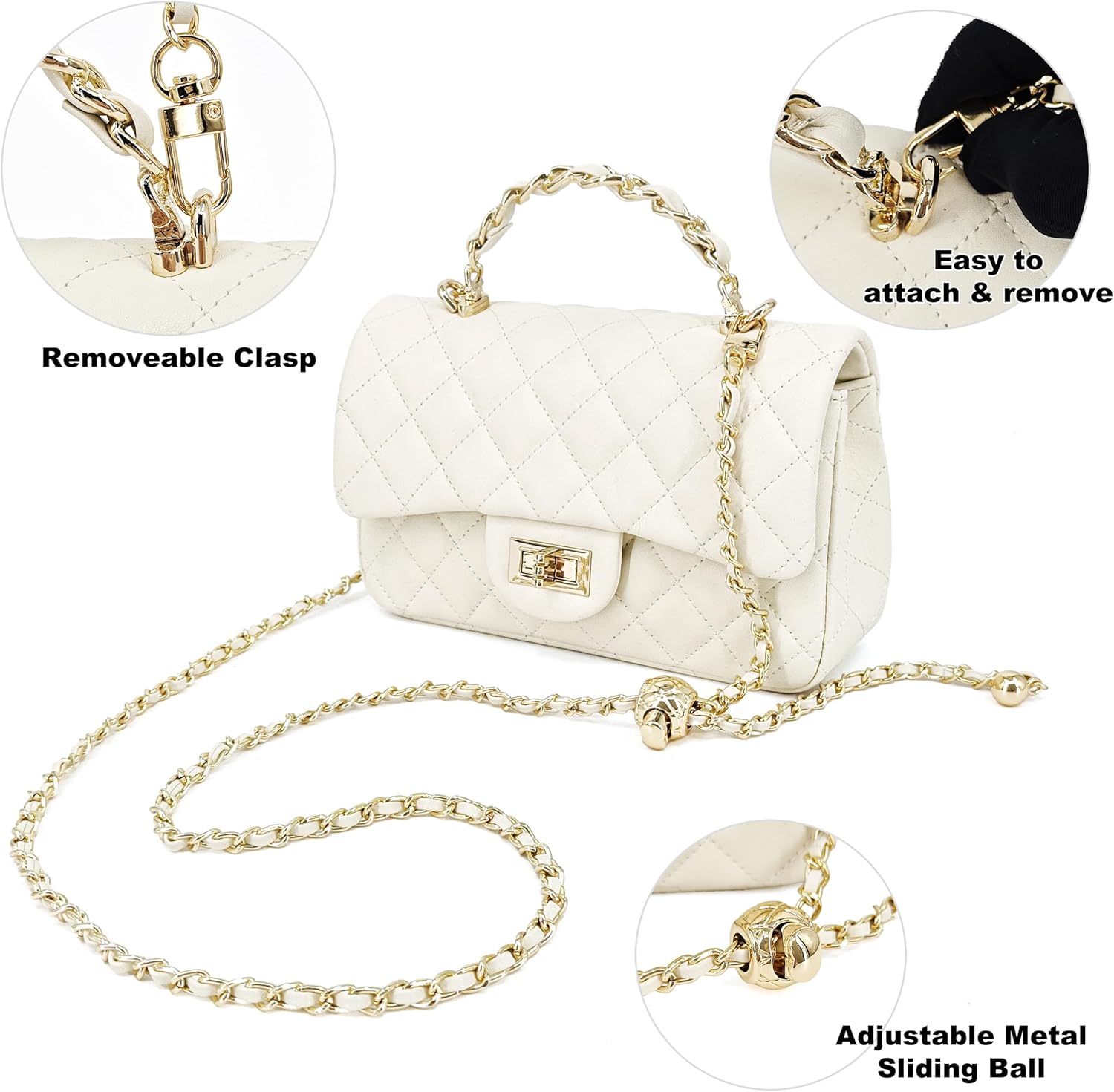 Small Quilted Crossbody Bags for Women,Leather Shoulder Bag with Gold Chain Strap,Metal Top Handle Flap Evening Purse - Image 2