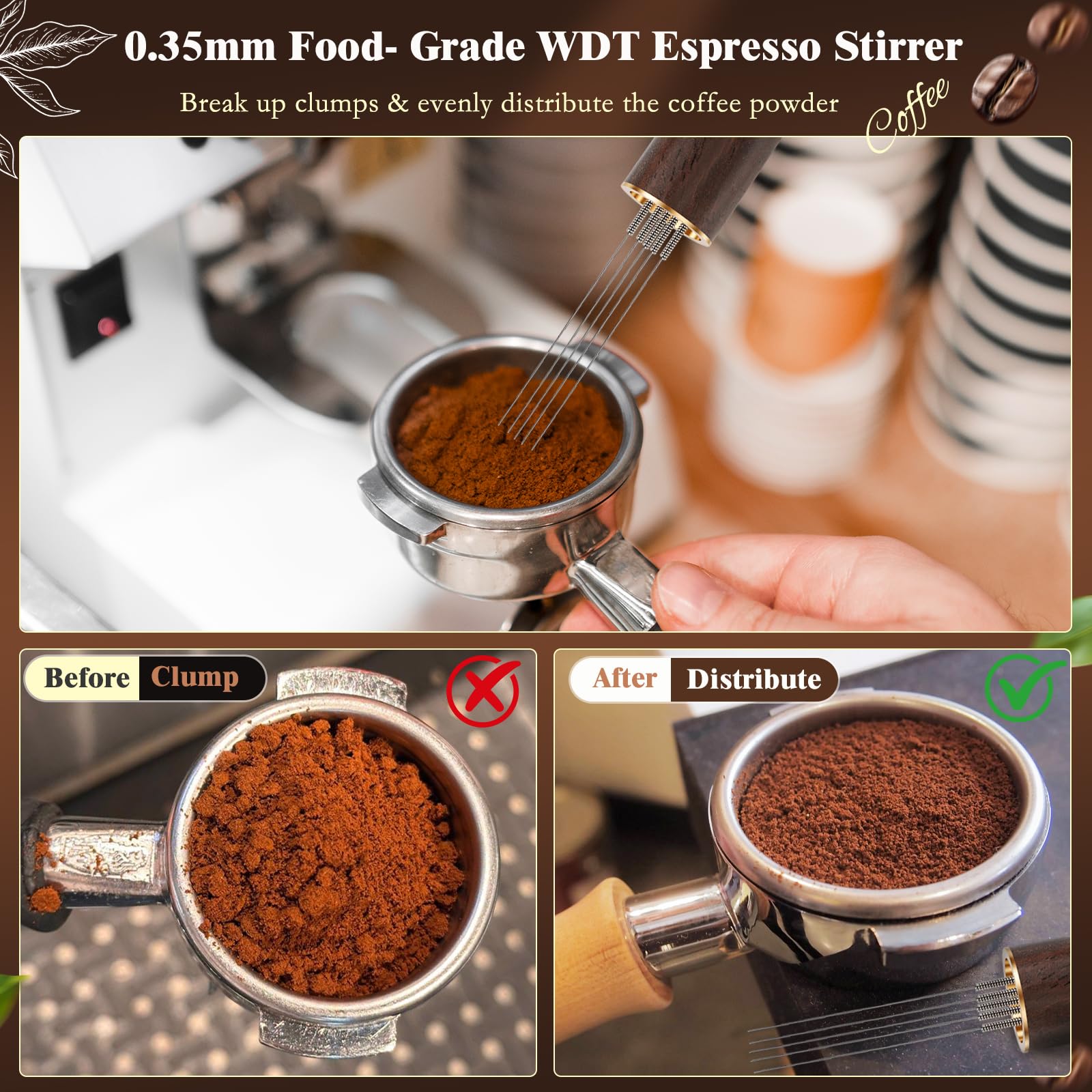 Y-Step Barista Zubehör 8pcs, 51mm Espresso Tamper Set, mit Tamperstation, Kaffee Distributor, WDT Tool, Schwerkraft Tamper, Dosierring, Puck Screen, Reinigungsbürste, Rührer, für Kaffeemaschine