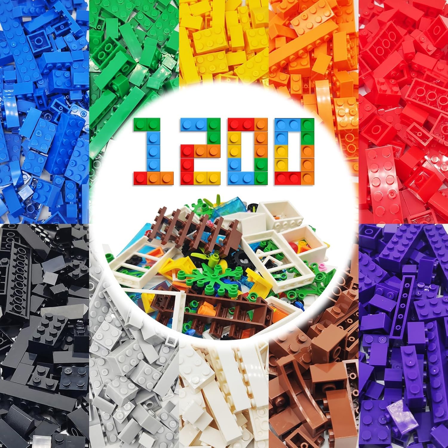 WYSWYG 1200 Teile Classic Bausteine - 1,6 kg Classic Steine Box, Kompatibel mit großen Marken, Basic Building Bricks Set, Geeignet für Jungen und Mädchen ab 6 Jahren