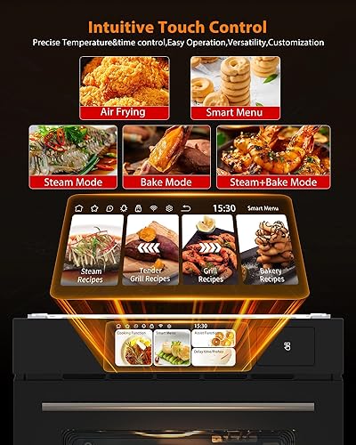 Miniatura 2 de Hornos de pared eléctricos de 24 pulgadas, horno de pared integrado de 2.5 pies cúbicos con freidora de aire, vapor y parrilla, 8 modos de cocción,