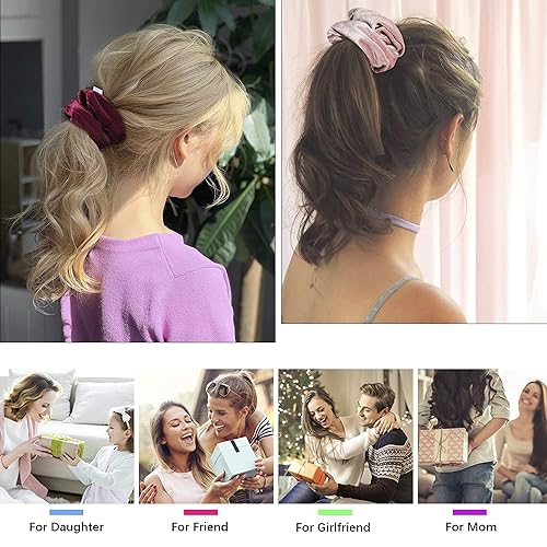 Miniatura 6 de Scrunchies - Ligas para el cabello para niñas y mujeres, de terciopelo grande, lindo, coletero, grande, gigante, enorme coletero, paquete a granel,