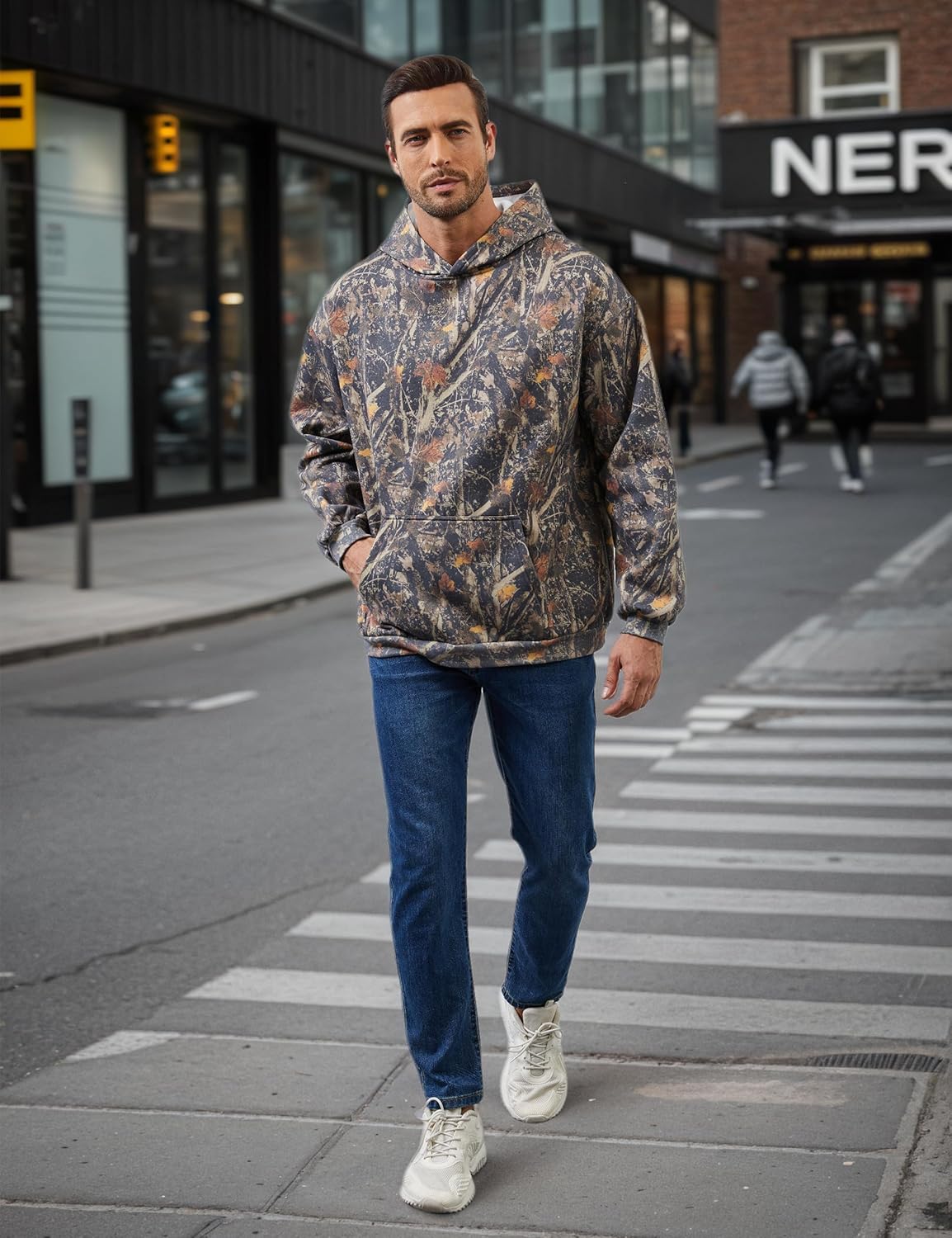 Men's Camo Hoodies Oversized Fleece Pullover Hooded Sweatshirt Vintage Mens Hoodies Pullover Sweatshirts With Pockets - Image 3