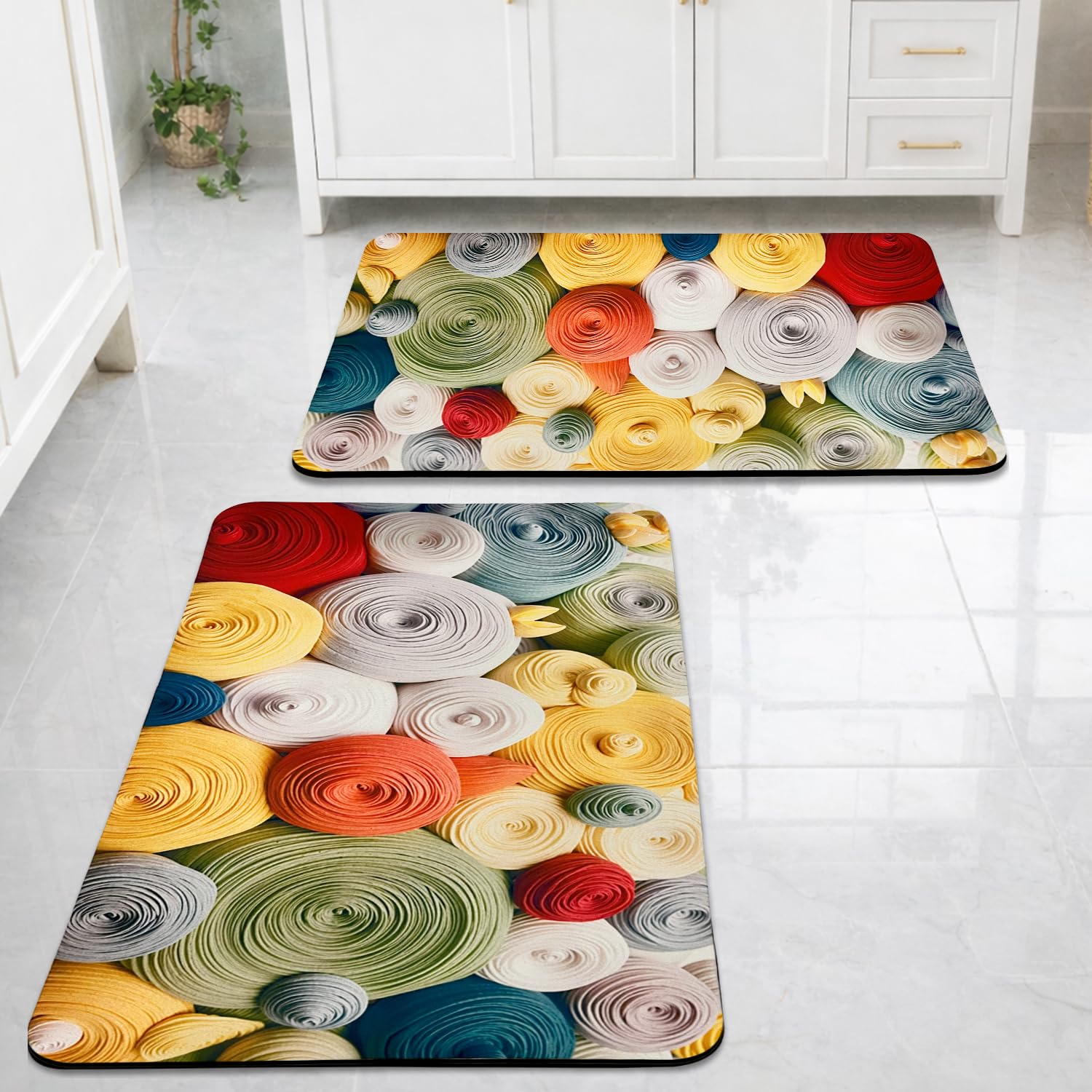 CANWAY® 2 Pieces Anti-Skid Water Soaking 3D Foam Print Bathroom Mat, Water Absorbent Mat (40x60cm) (Foam Print)-image-47