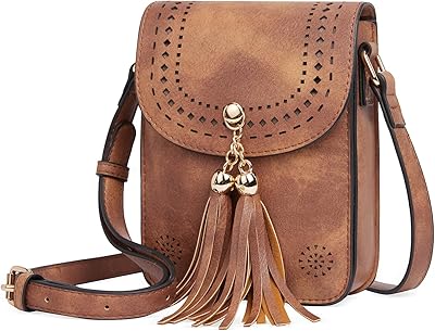 CLUCI Small Crossbody Bags for Women Trendy, Vegan Leather Cell Phone Purse Wallet with Tassel and Adjustable Strap Brown