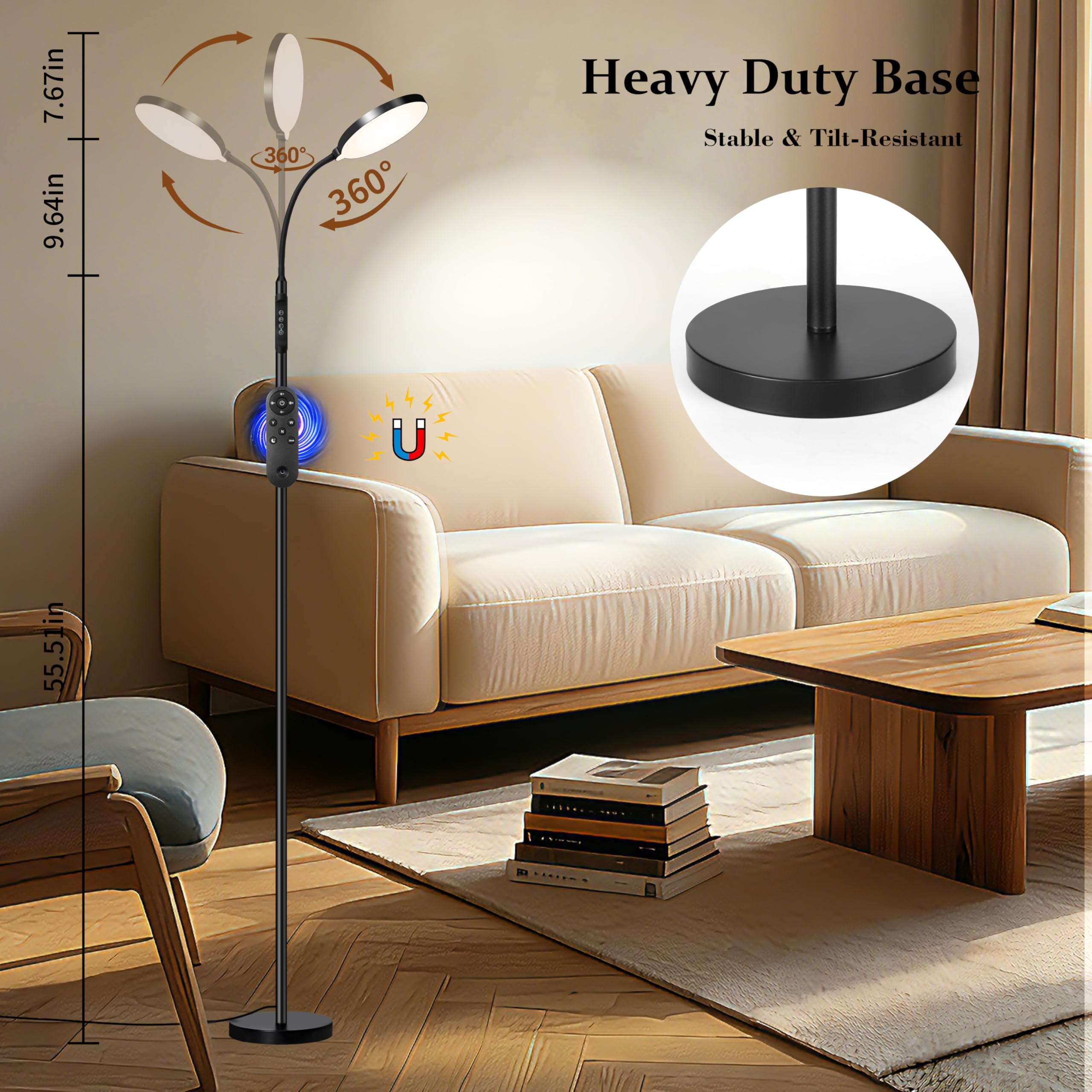 Stehlampe für den Innenbereich, 240 LEDs, augenschonend, höhenverstellbar, Fernbedienung & Touch-Steuerung, dimmbar, flexibler Schwanenhals mit Ständer, Leselampe für Wohnzimmer, Schlafzimmer, Büro