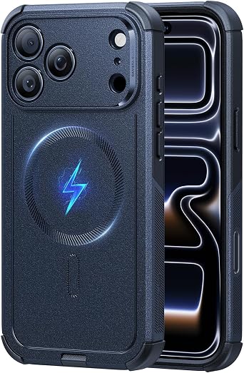 ESR for iPhone 17 Pro Max Phone Case, 23ft Military-Grade Drop Protection, Shock-Absorbing Rugged Cover, MagSafe Accessories Compatible, Cyber Series, Navy Blue