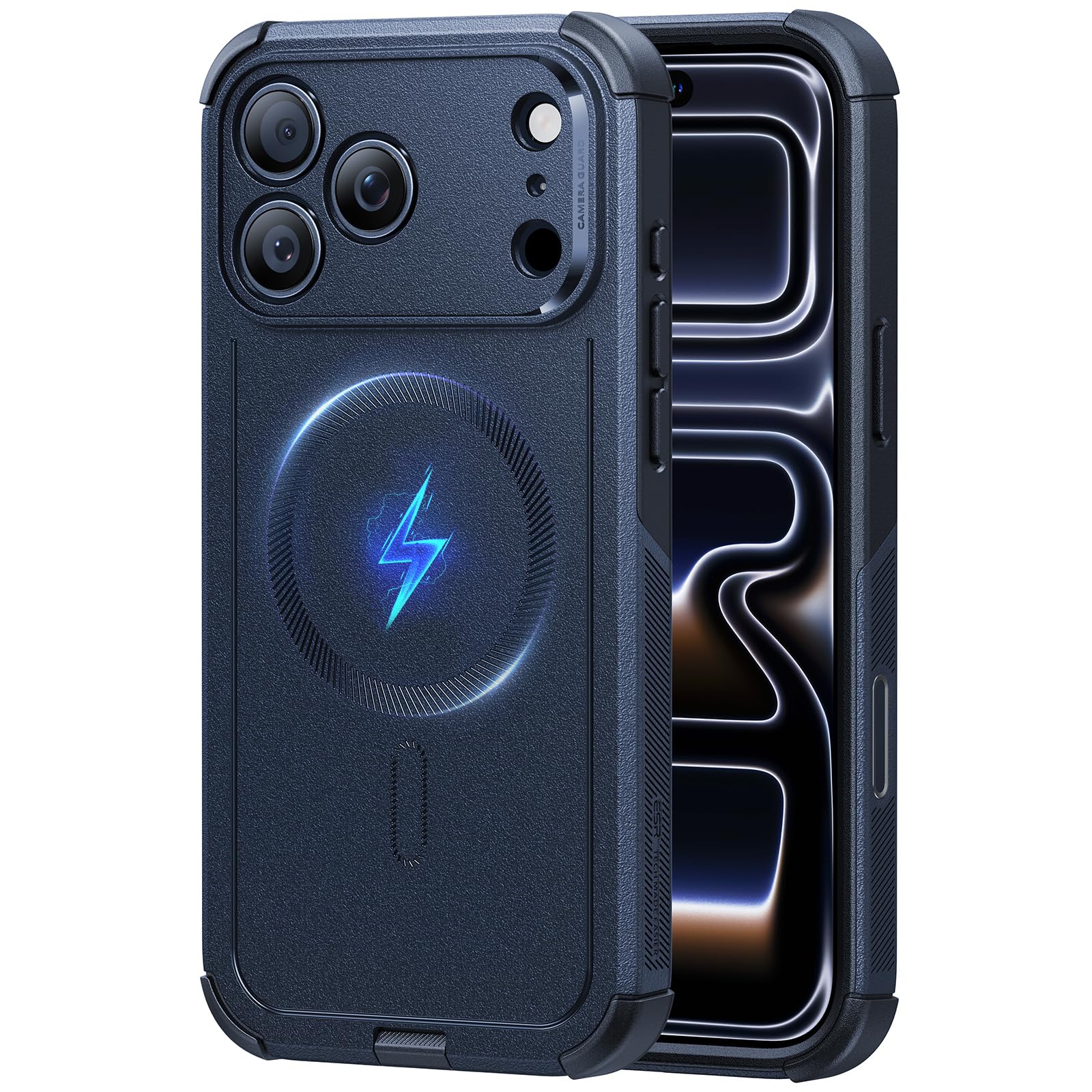 Photo 1 of ESR for iPhone 17 Pro Phone Case, 23ft Military-Grade Drop Protection, Shock-Absorbing Rugged Cover, MagSafe Accessories Compatible, Cyber Series, Navy Blue