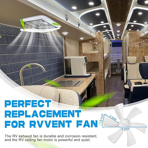 Miniatura 2 de Cubierta de ventilación de techo para caravana de 14 pulgadas, color blanco, universal, con ventilador de 12V para techo de caravana, aspas de 6
