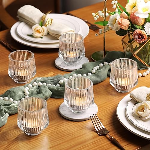 Miniatura 5 de 12 portavelas votivas grandes de cristal, 3.15 x 3.15 pulgadas, portavelas acanalados para velas de candelita, votivos, flotantes, candelabros de