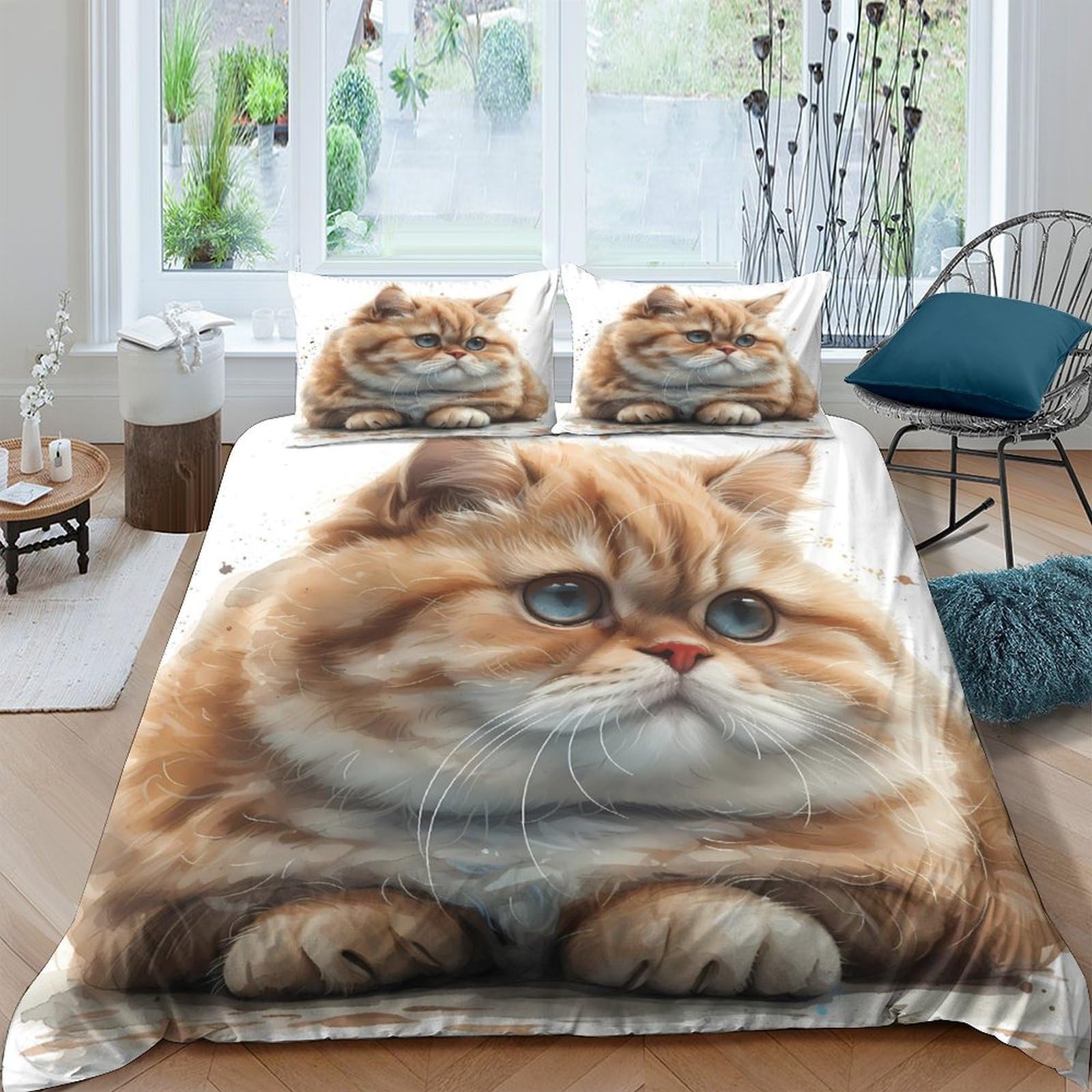 Ctjqhvkz Style-10 3D Printed Ginger Cat Fitted Sheet Microfiber Soft Breathable Tabby Animal Mattress Cover For Bedroom Dorm Mattress Protection Single（135X200cm）