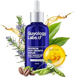 Guyology Labs Hair Growth Serum for Thinning Hair, Dermatologist Recommended, 4% AnaGain™, Biotin & Caffeine, Can Be Used With Minoxidil. Supports Thicker Hair and Scalp Care