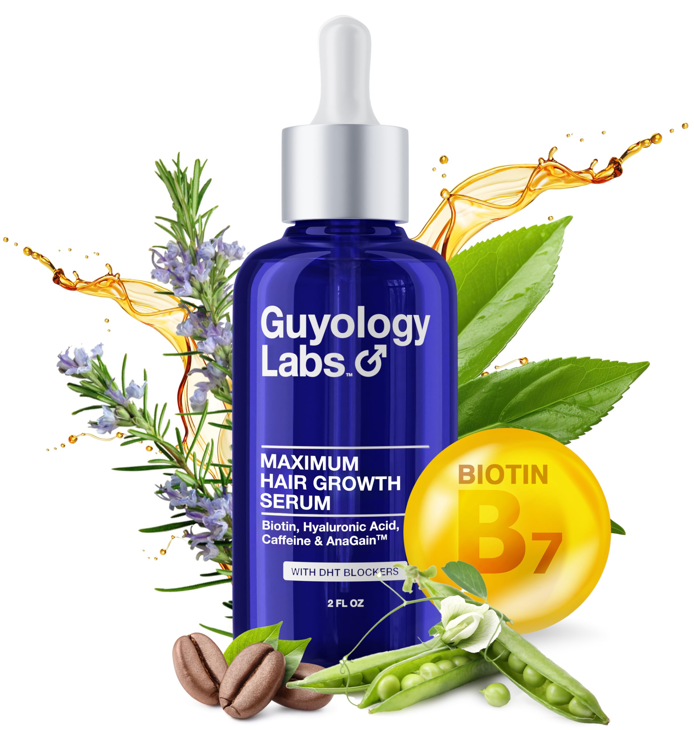 Hair Growth Serum for Men & Women - DHT Blocker & Scalp Serum - AnaGain™ - Biotin and Hyaluronic Acid - Anti Thinning Hair - Anti Hair Loss - Hair Regrowth - Made in USA - Guyology Labs