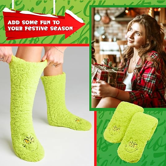 5er Pack Grinch Socken Für Damen – Lustige Weihnachtssocken Zum Kuscheln